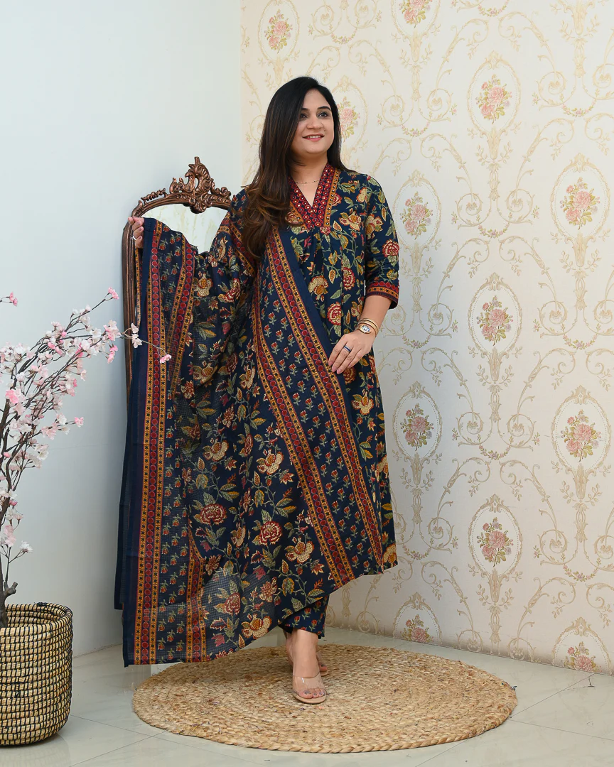 Azah Cotton Floral A-line Pant Set - Image 4