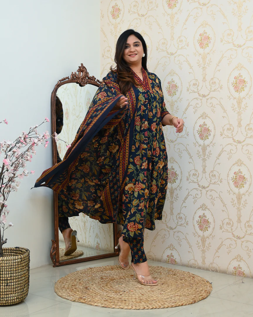 Azah Cotton Floral A-line Pant Set - Image 7