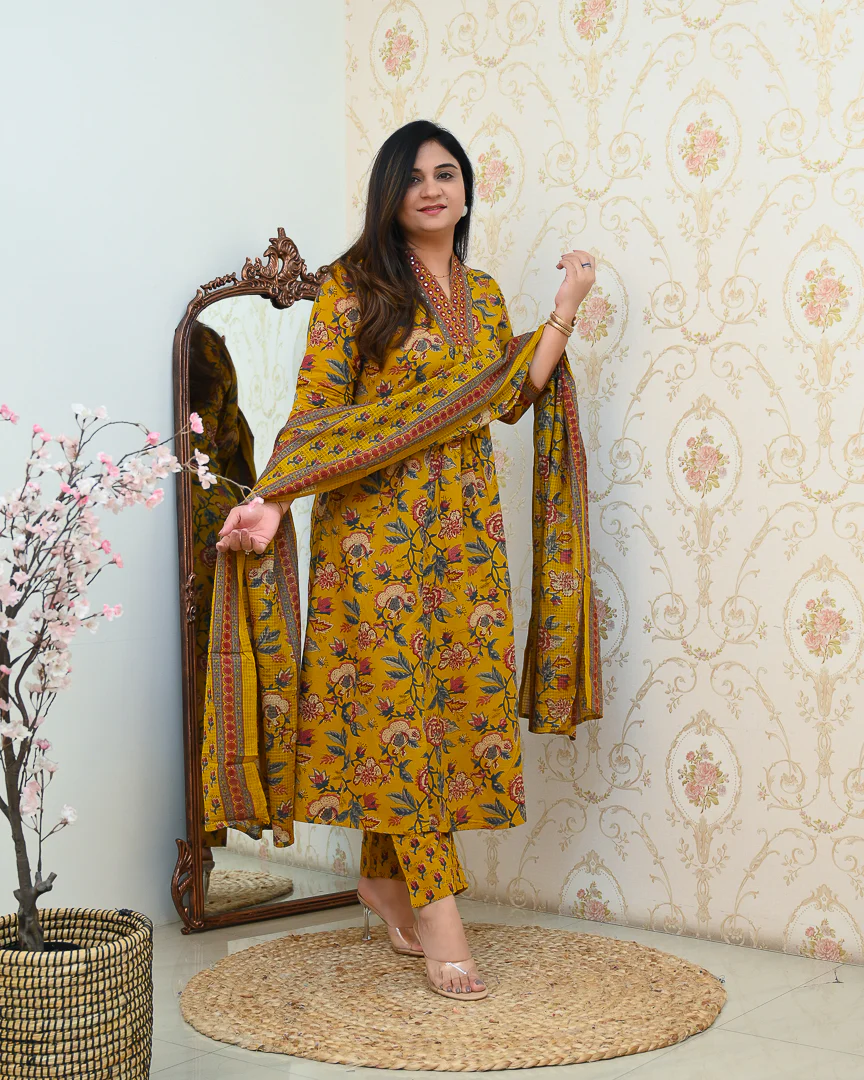 Azah Cotton Floral A-line Pant Set - Image 8