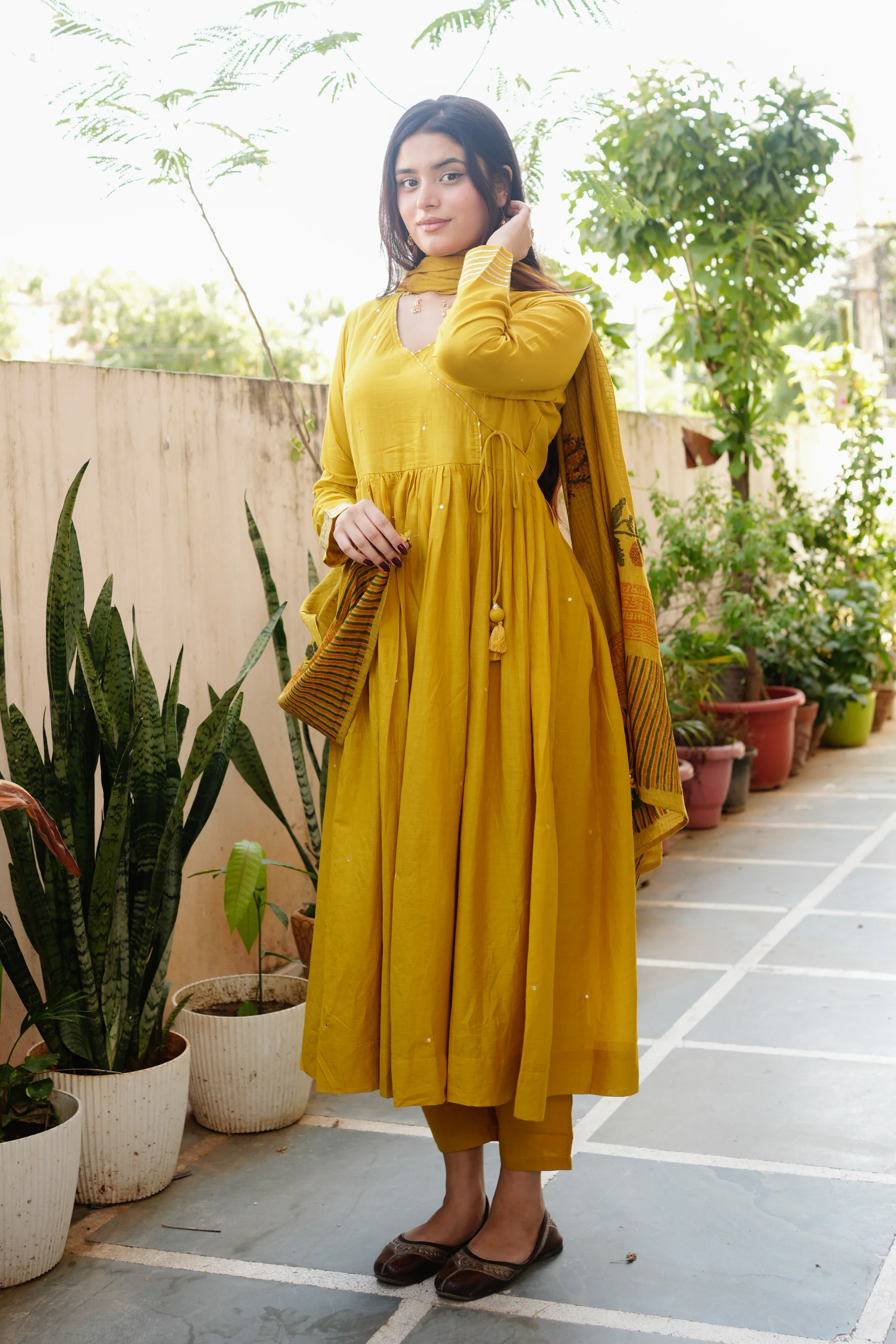 Baani Cotton Angrakha Embroidered Anarkali Kurta Set with Dupatta - Image 3