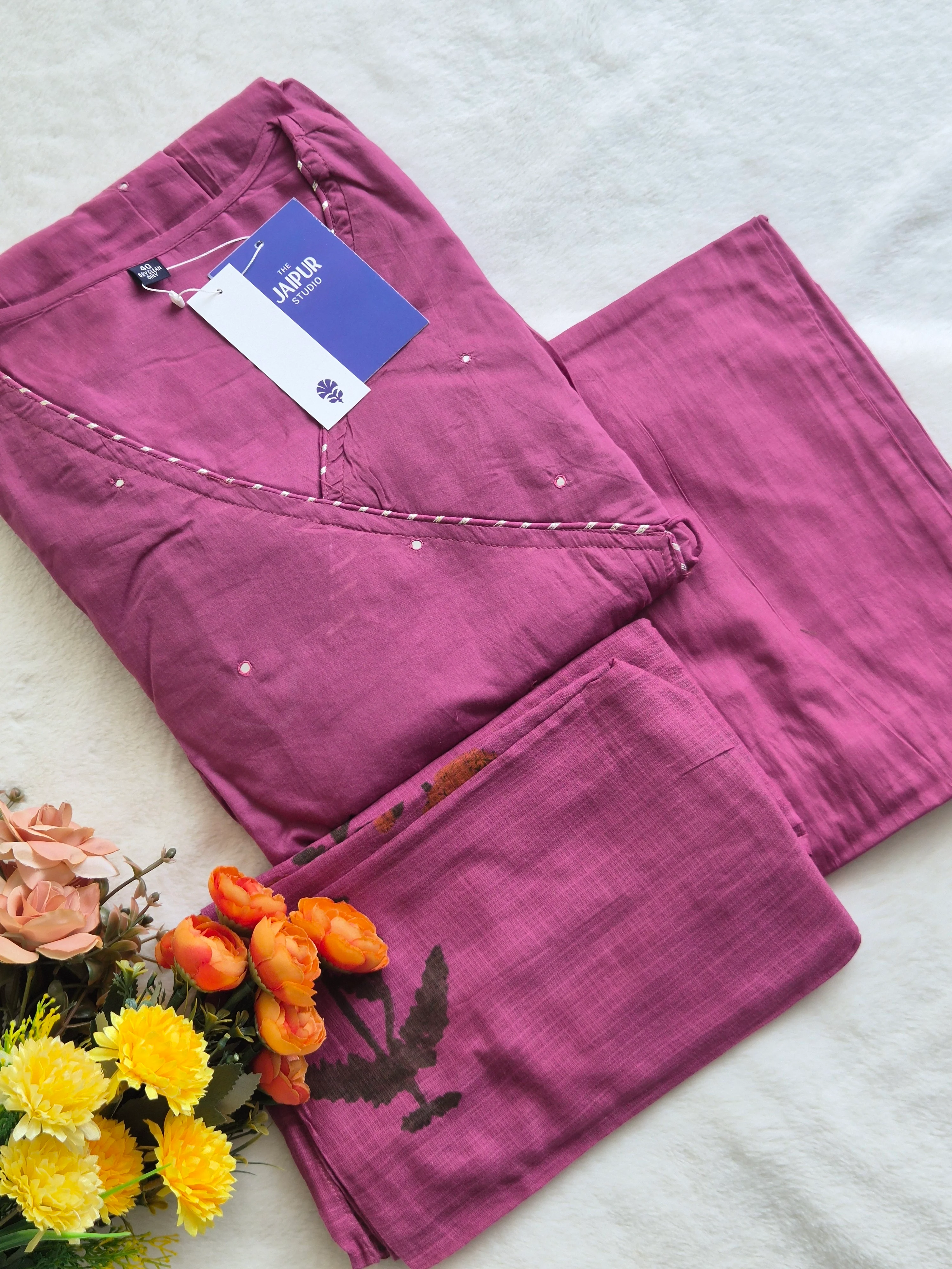 Baani Cotton Angrakha Embroidered Anarkali Kurta Set with Dupatta - Image 9