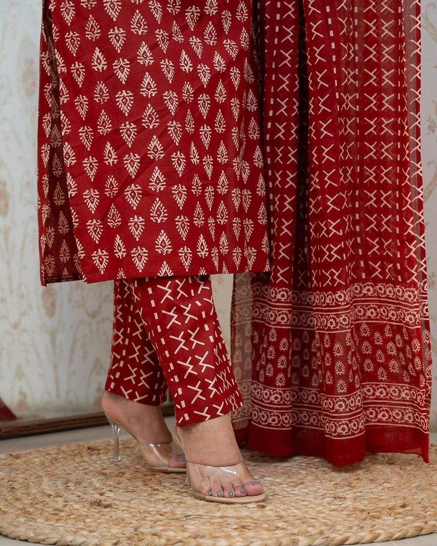 Bagru Cotton Embroidered Straight Pant Set - Image 12