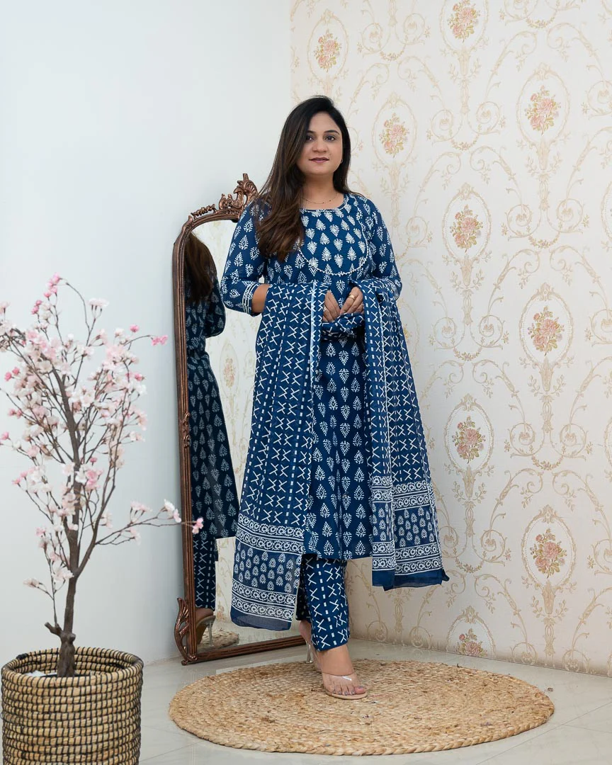 Bagru Cotton Embroidered Straight Pant Set - Image 13