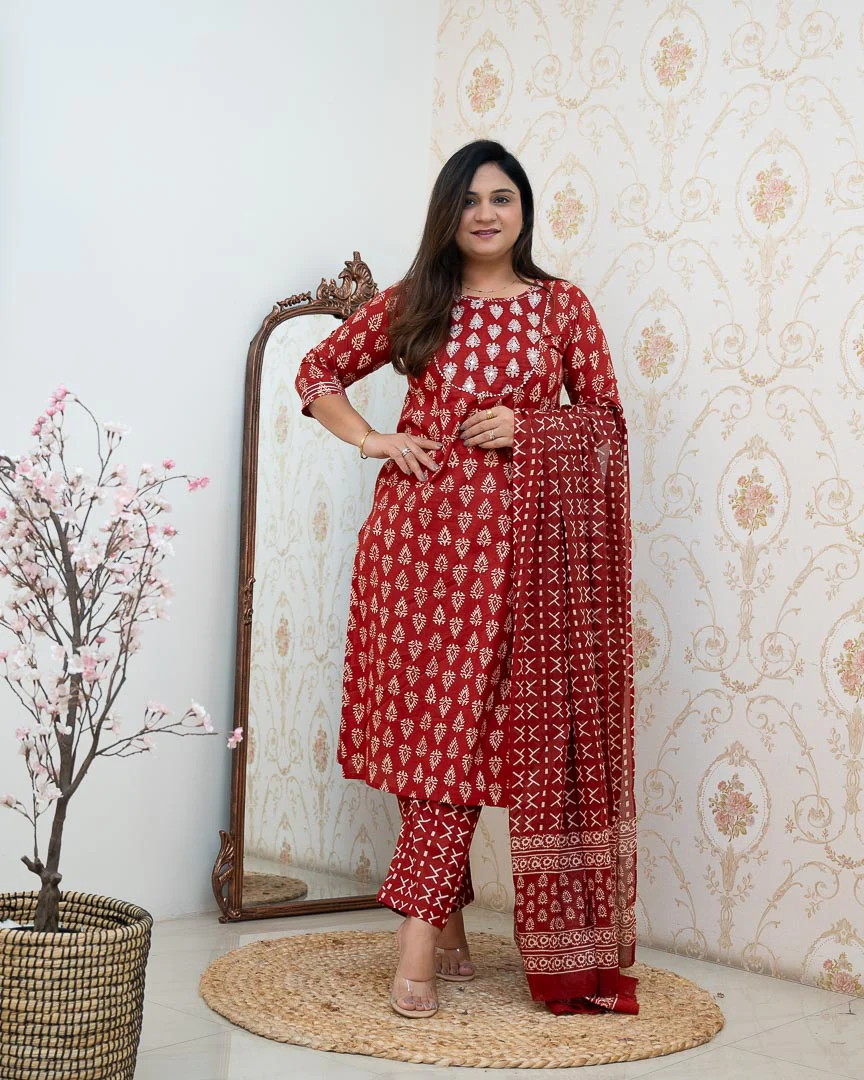 Bagru Cotton Embroidered Straight Pant Set - Image 5