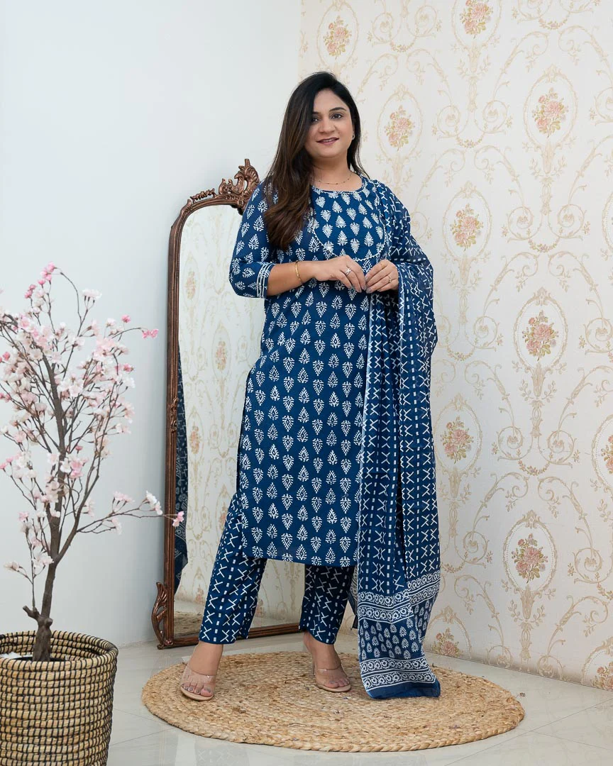 Bagru Cotton Embroidered Straight Pant Set - Image 8