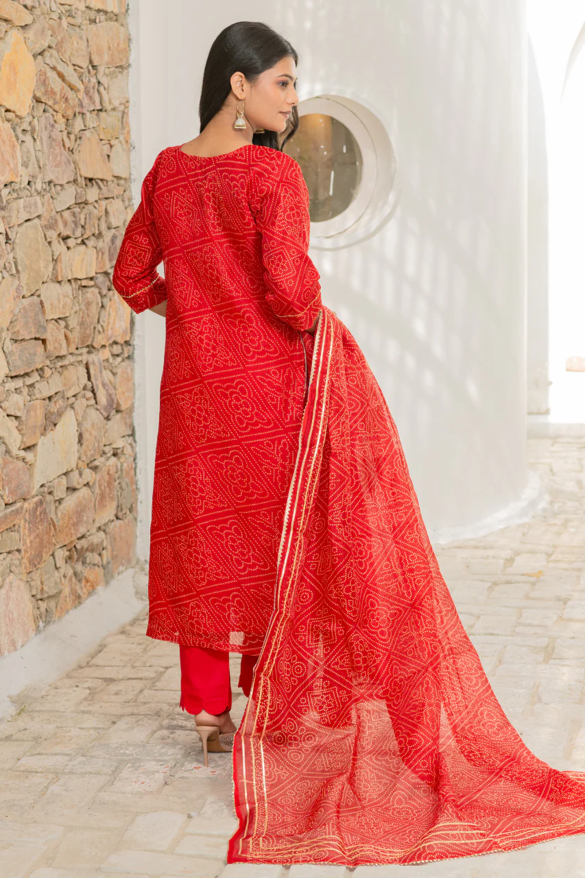 Bandhani Kota Doria Embroidered Pant Set - Image 5