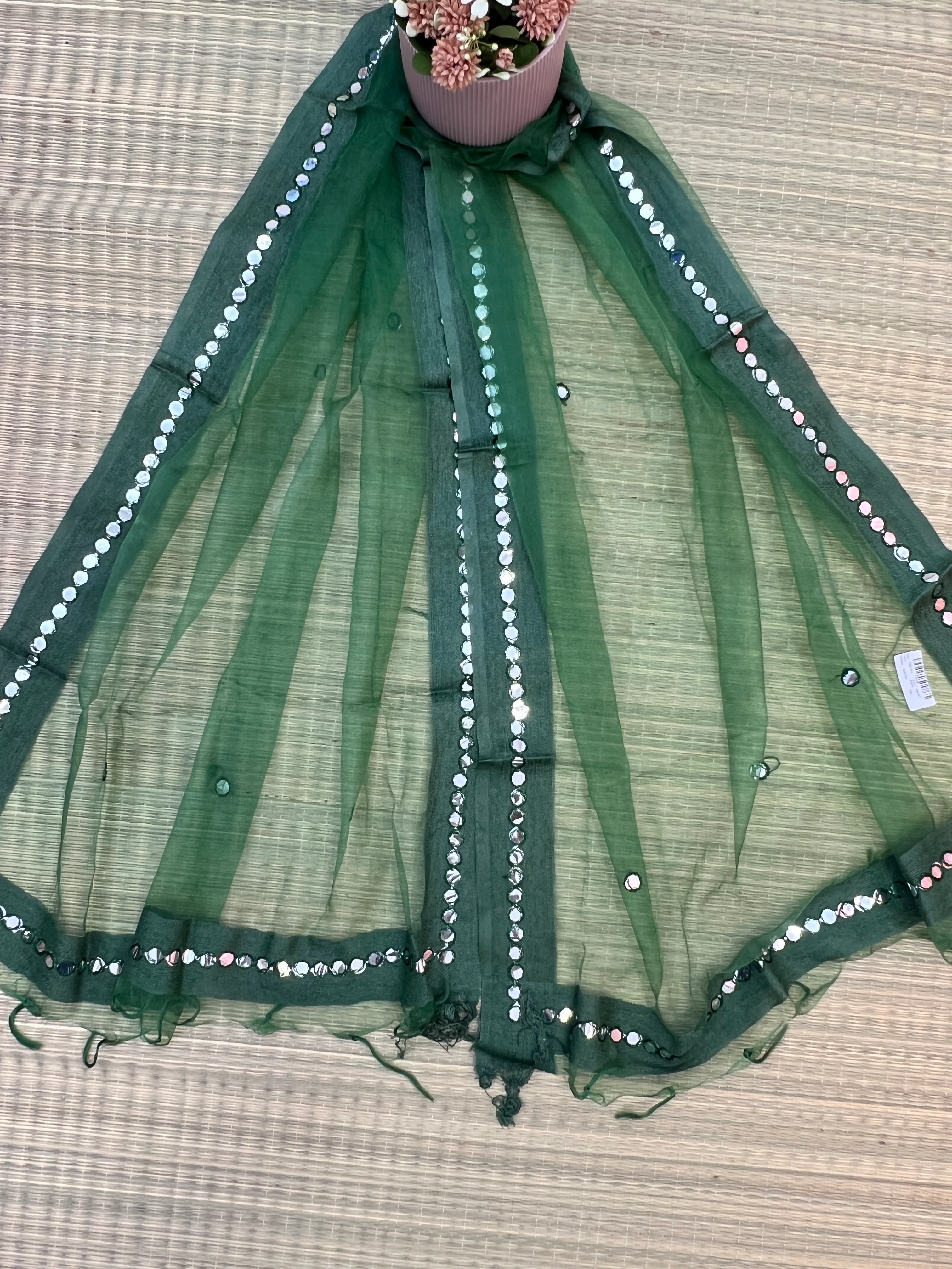 Beautiful Tissue Dupatta With Mirror Work - Image 10
