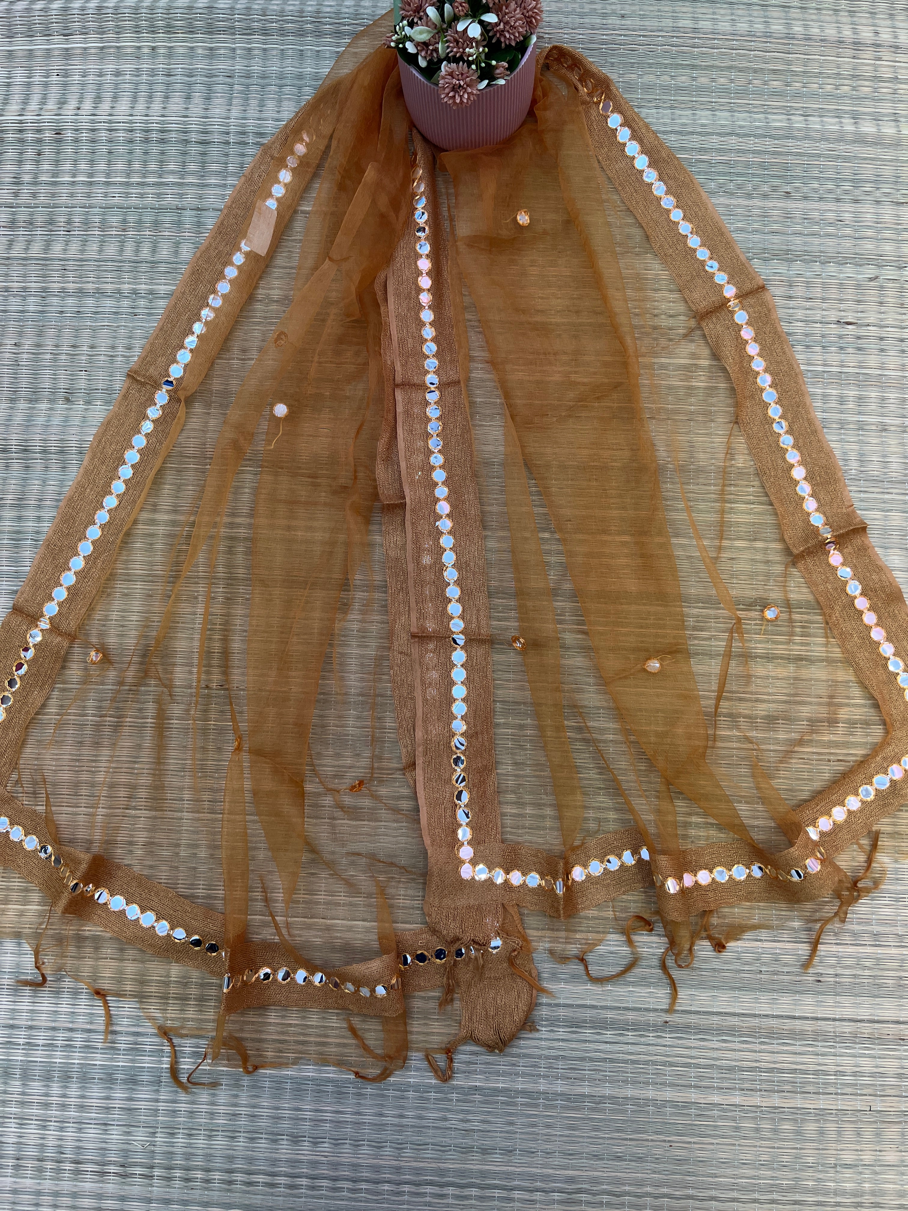 Beautiful Tissue Dupatta With Mirror Work - Image 11