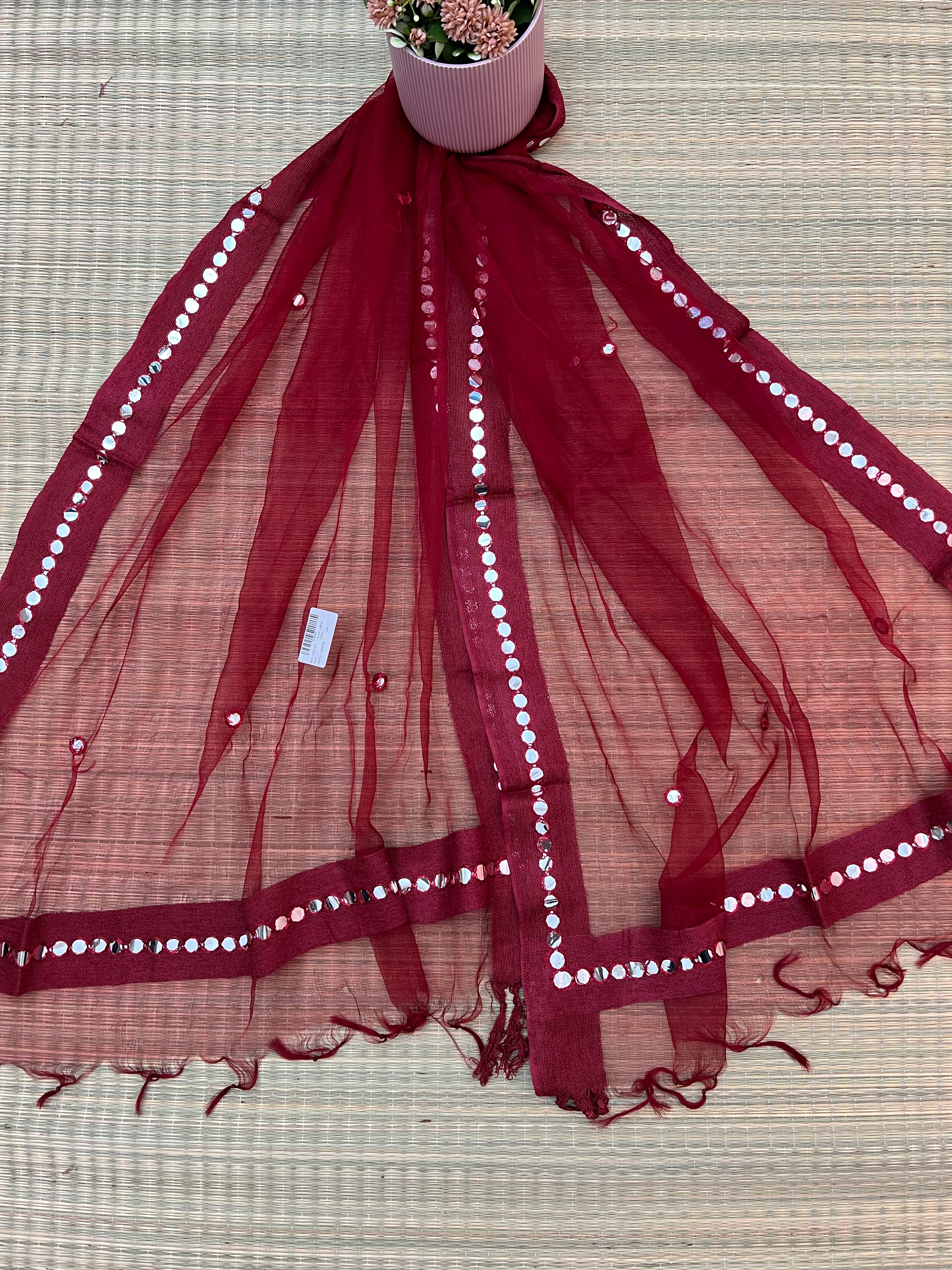 Beautiful Tissue Dupatta With Mirror Work - Image 3