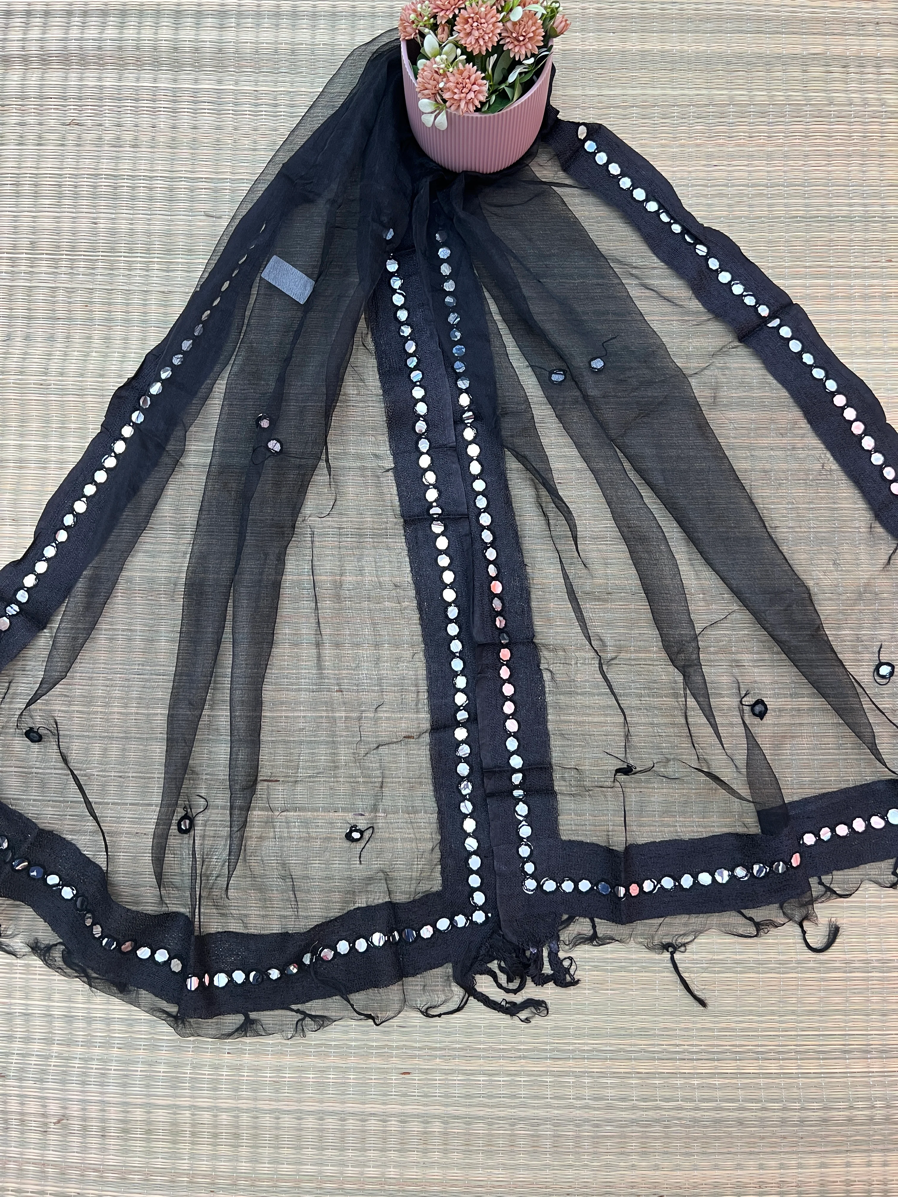 Beautiful Tissue Dupatta With Mirror Work - Image 4