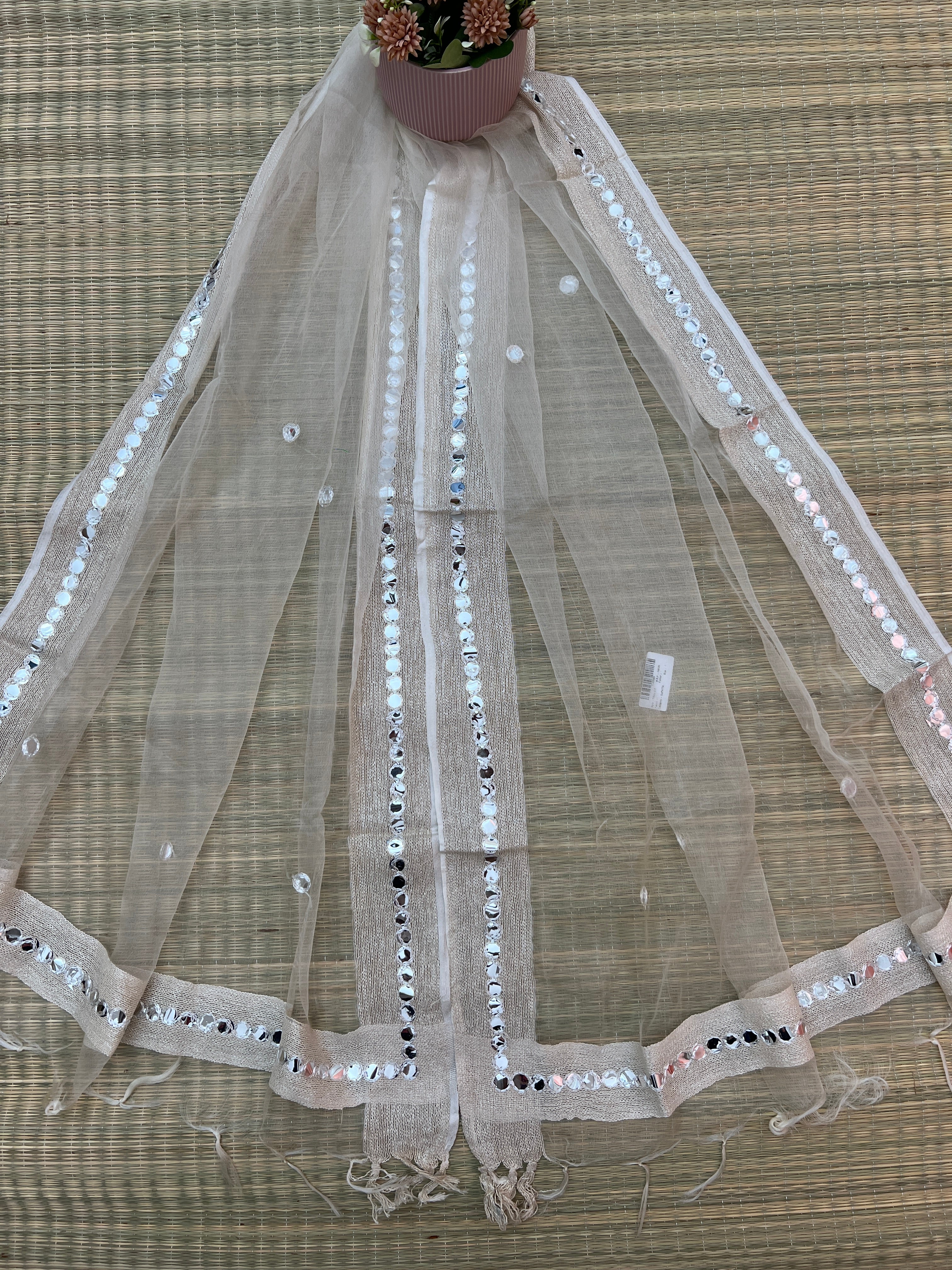 Beautiful Tissue Dupatta With Mirror Work - Image 5