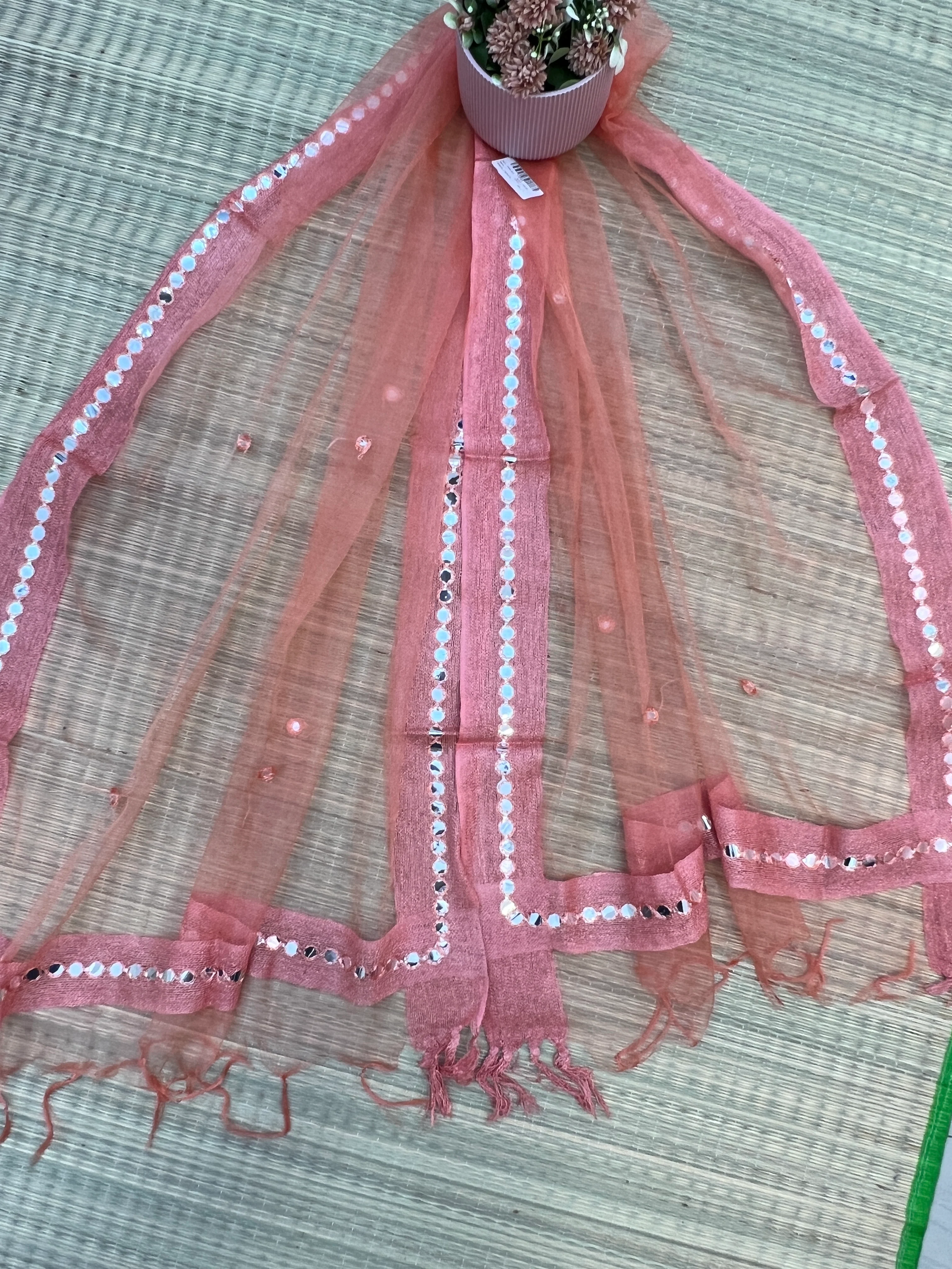 Beautiful Tissue Dupatta With Mirror Work - Image 8
