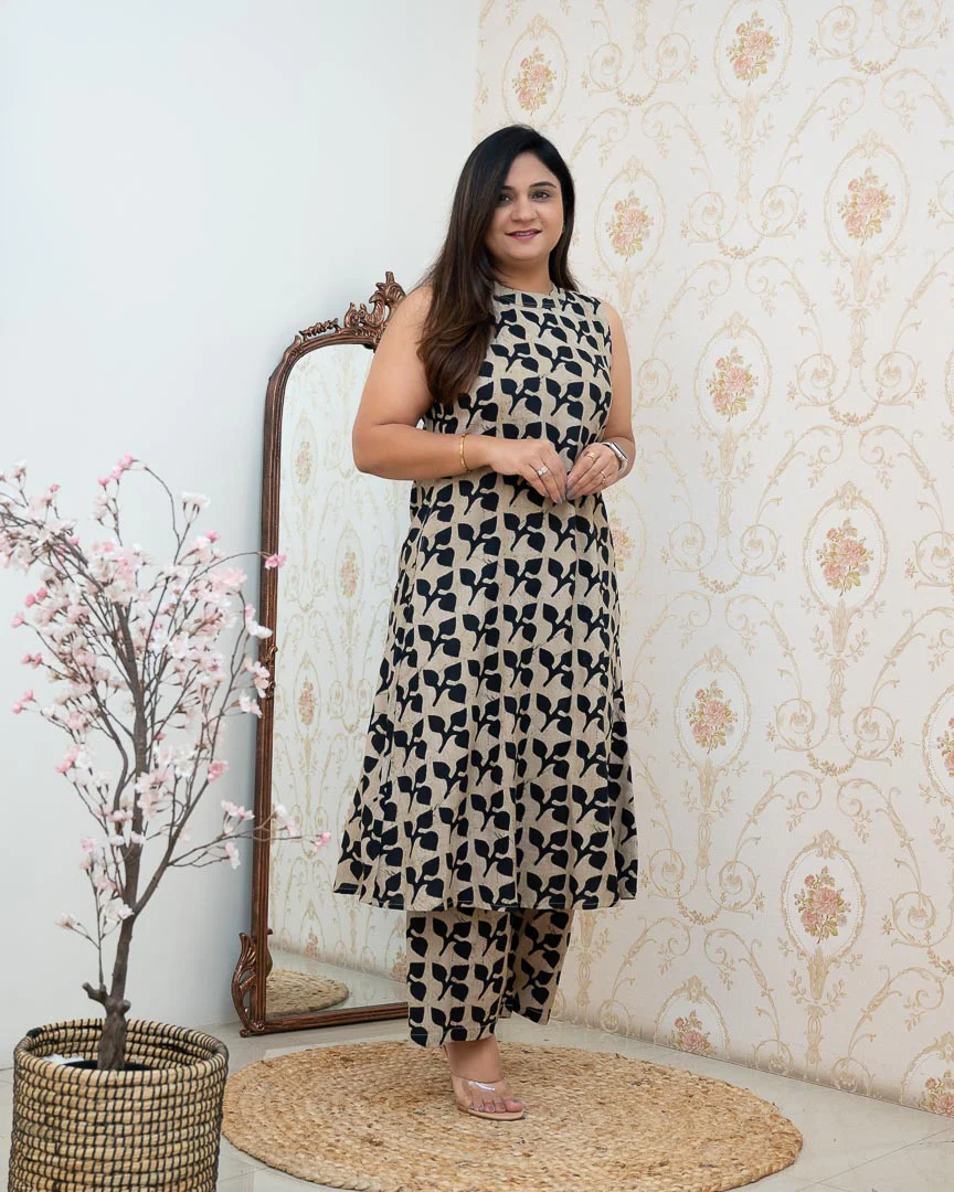 Beige Floral Rayon Printed Casual A-line Coord Set - Image 2