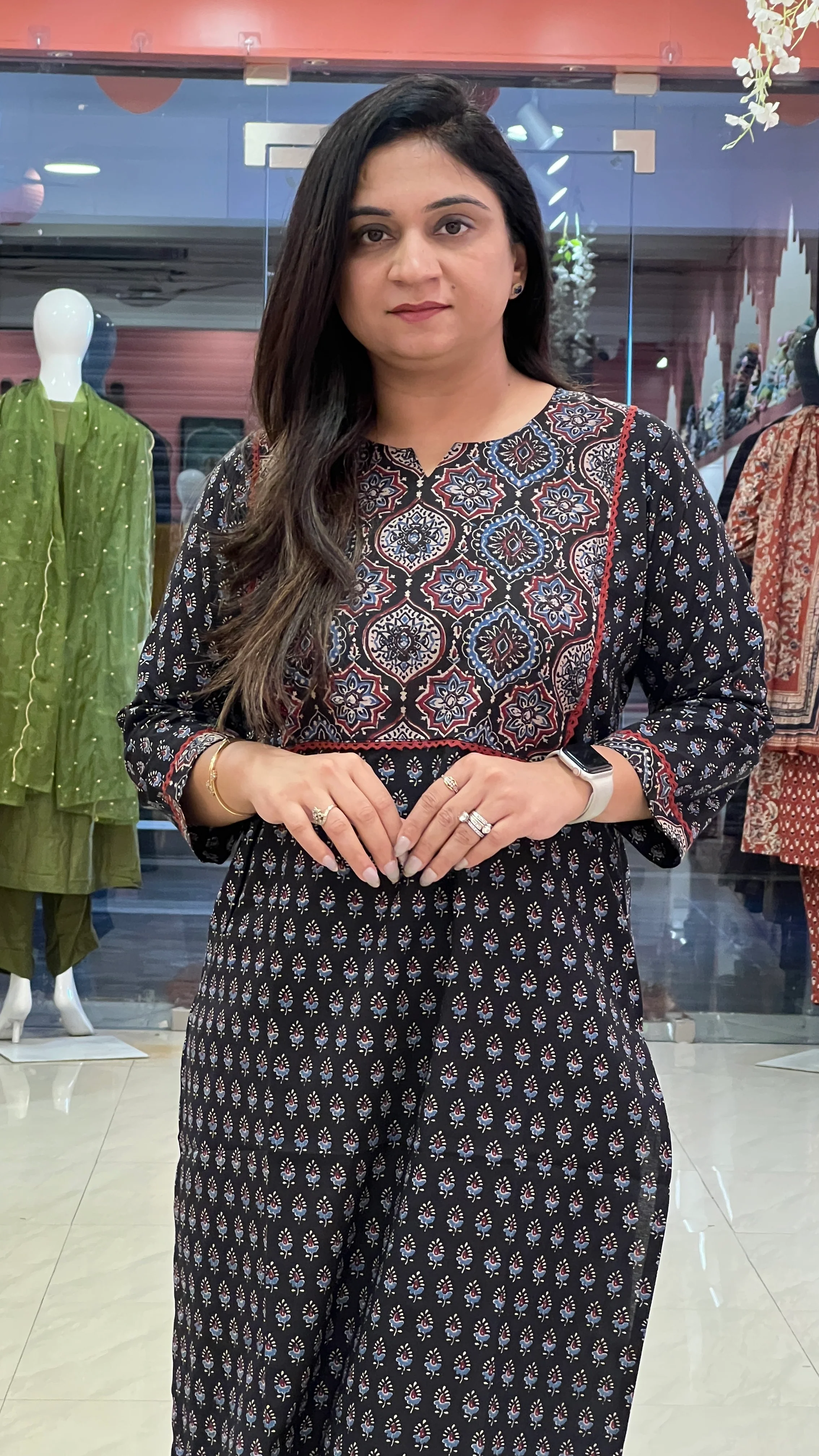 Black Ajrakh Cotton Casual Straight Kurta - Image 5