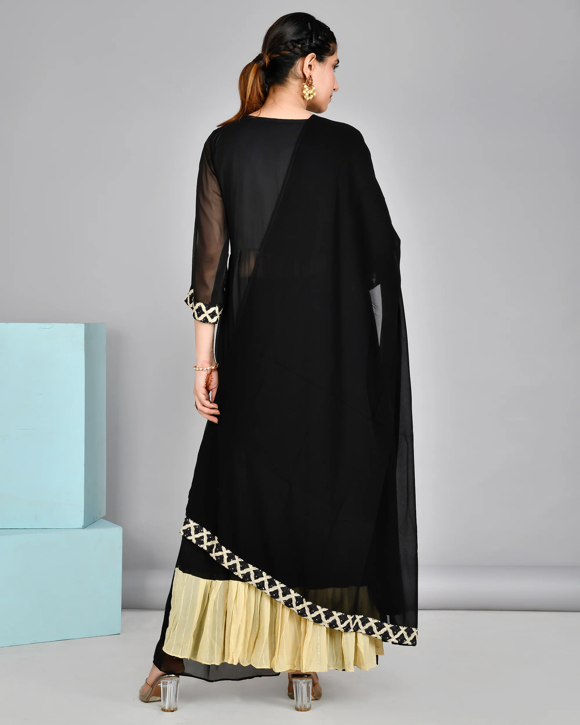 Black and Beige Georgette Nyra Set - Image 3