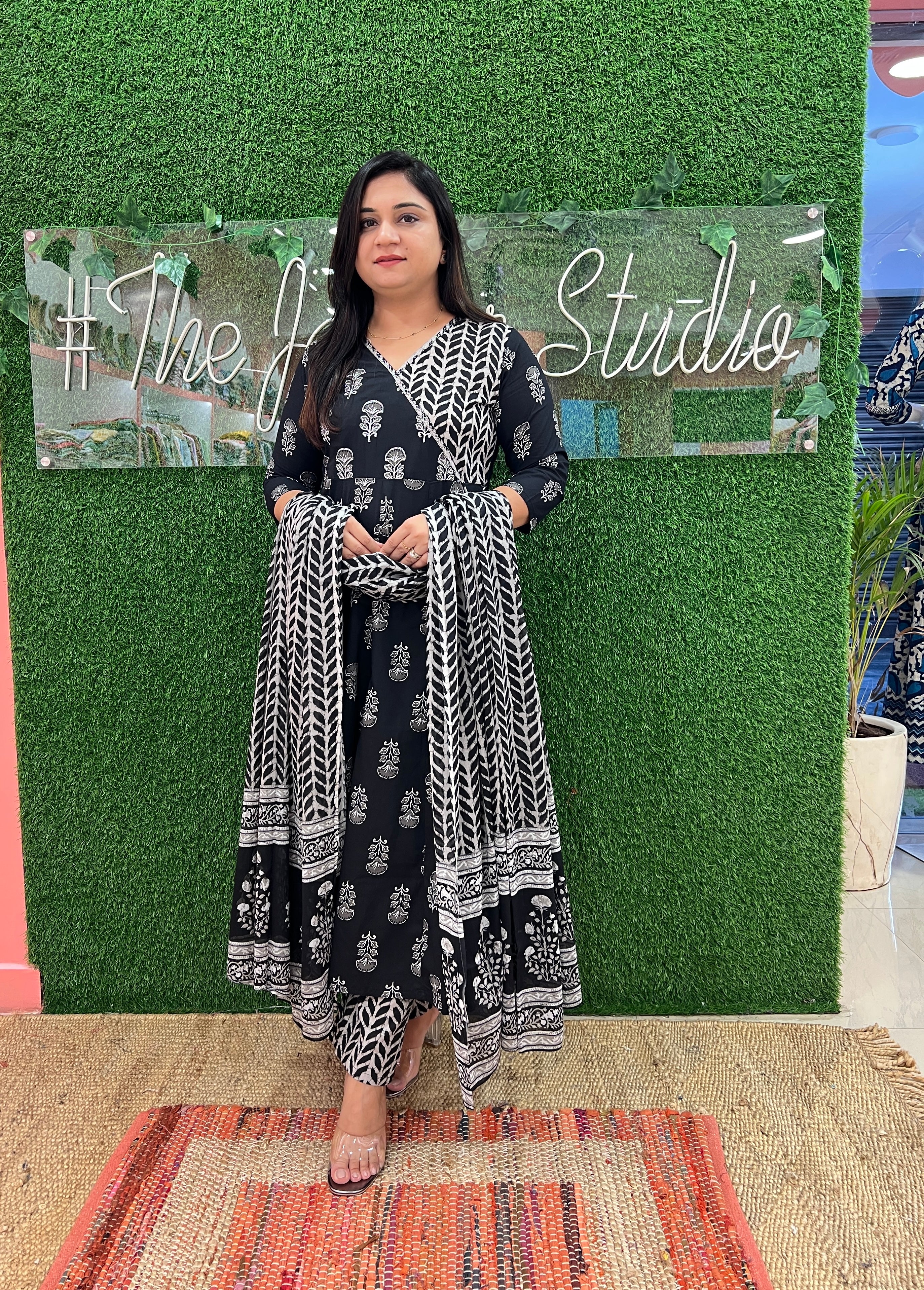 Black Angrakha Anarkali Pant Set - Image 3
