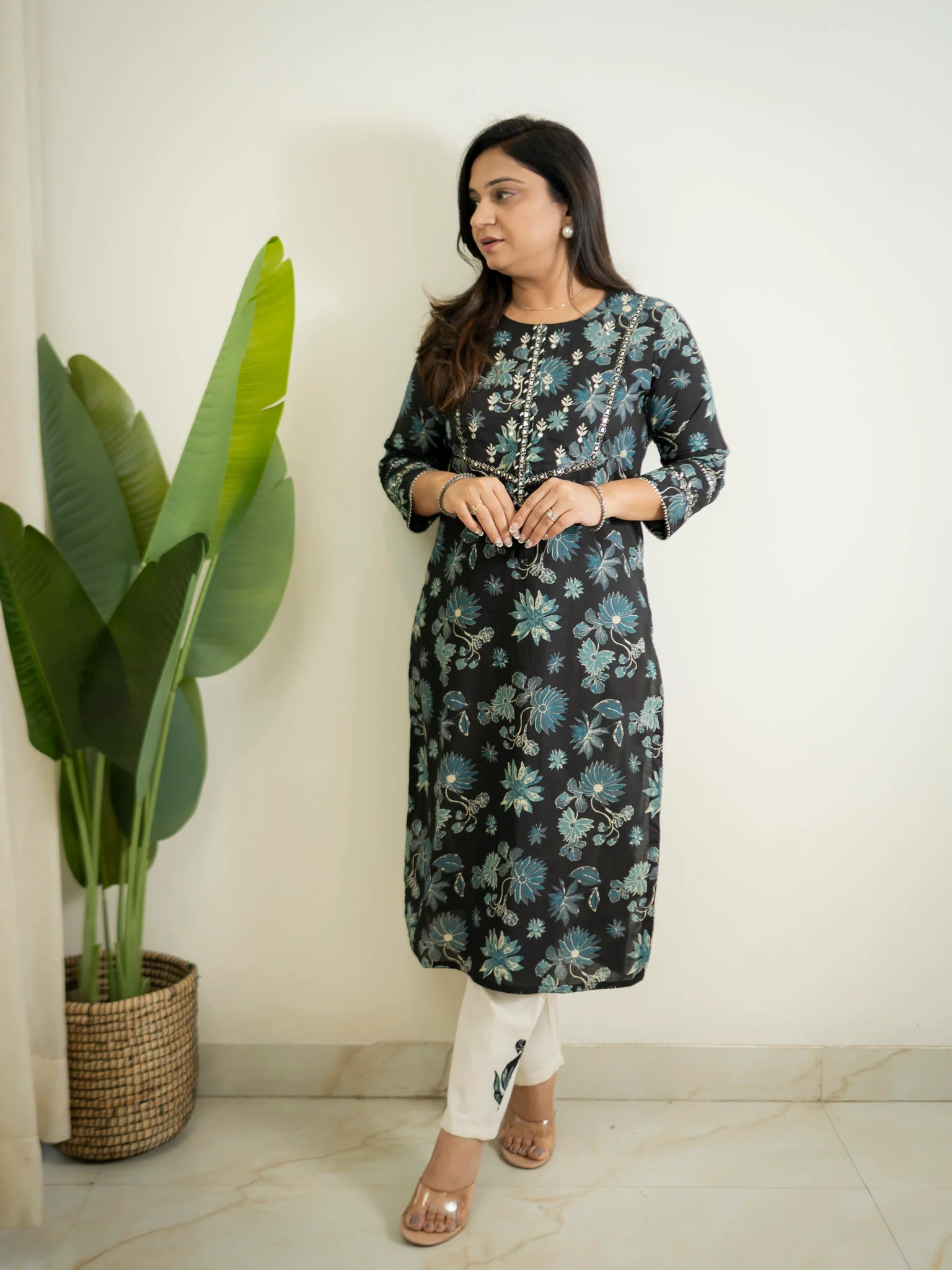 Latika Black Cotton Applique Embroidered Casual Pant Set - Image 3