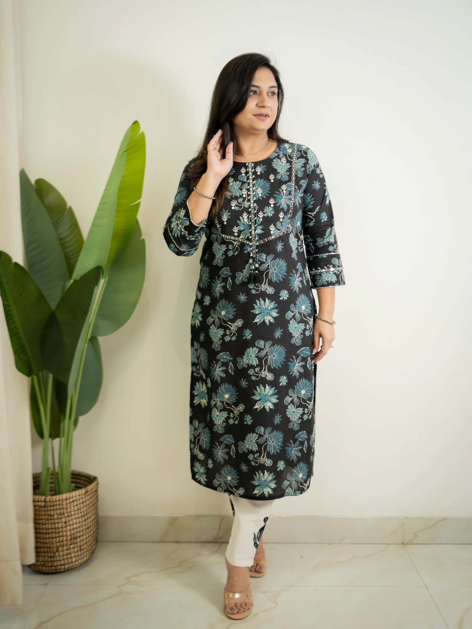 Latika Black Cotton Applique Embroidered Casual Pant Set - Image 6