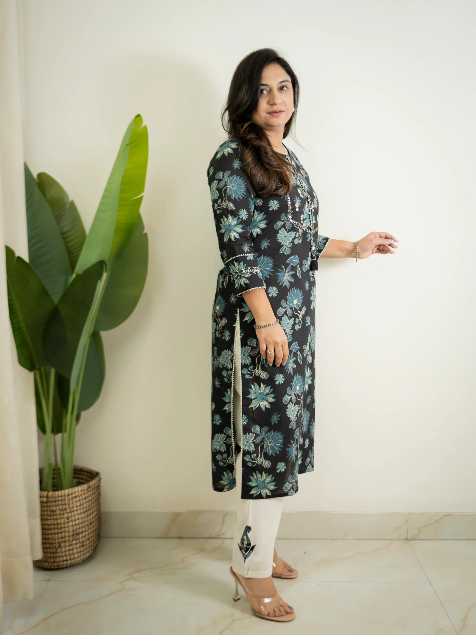 Latika Black Cotton Applique Embroidered Casual Pant Set - Image 7