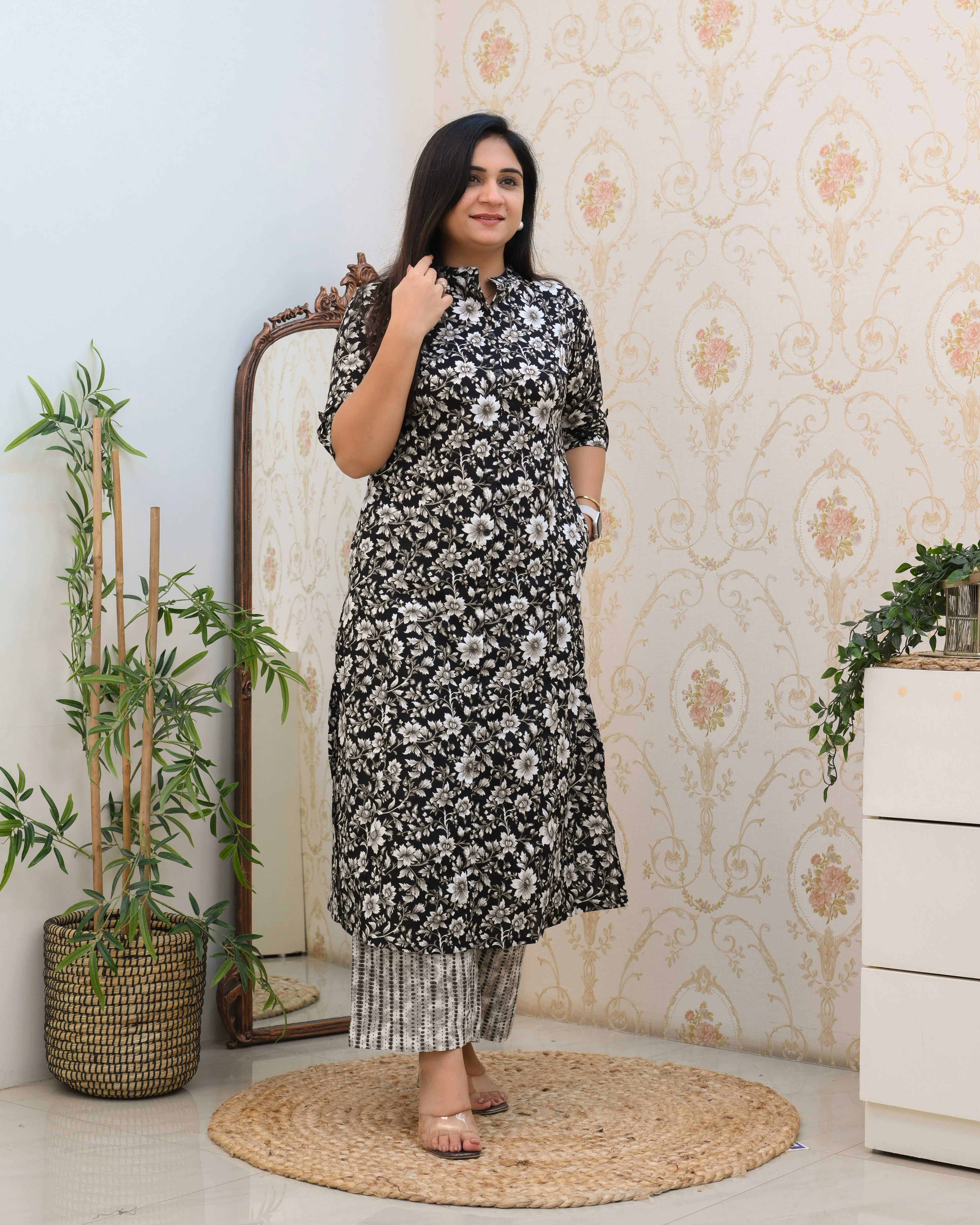 Black Floral A-line Coord Set - Image 3