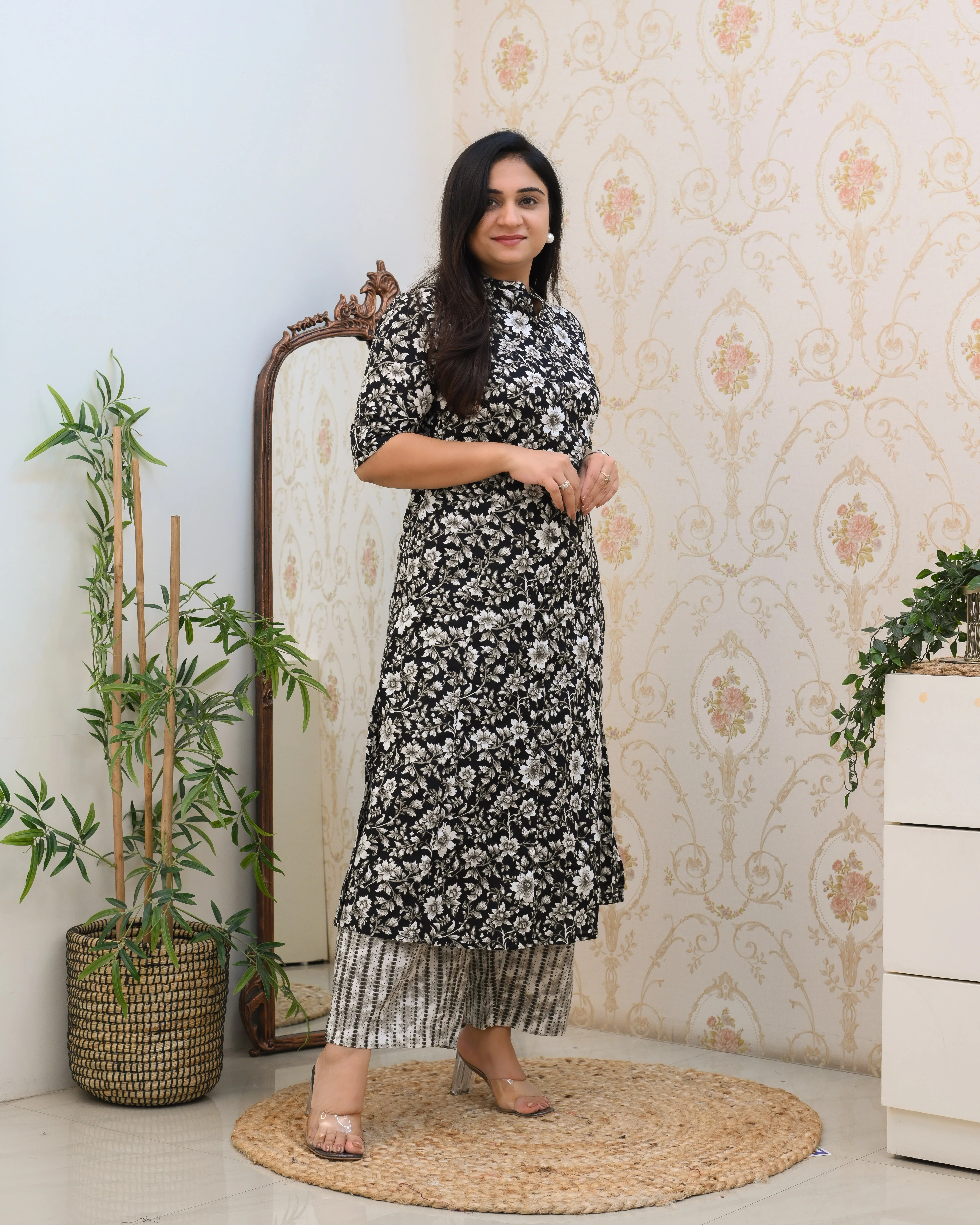 Black Floral A-line Coord Set - Image 4