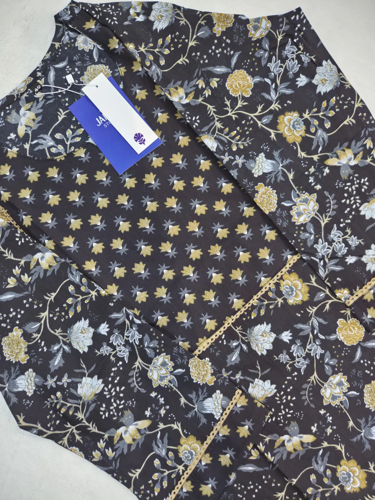 Black Floral Casual Cotton Straight Kurta - Image 3