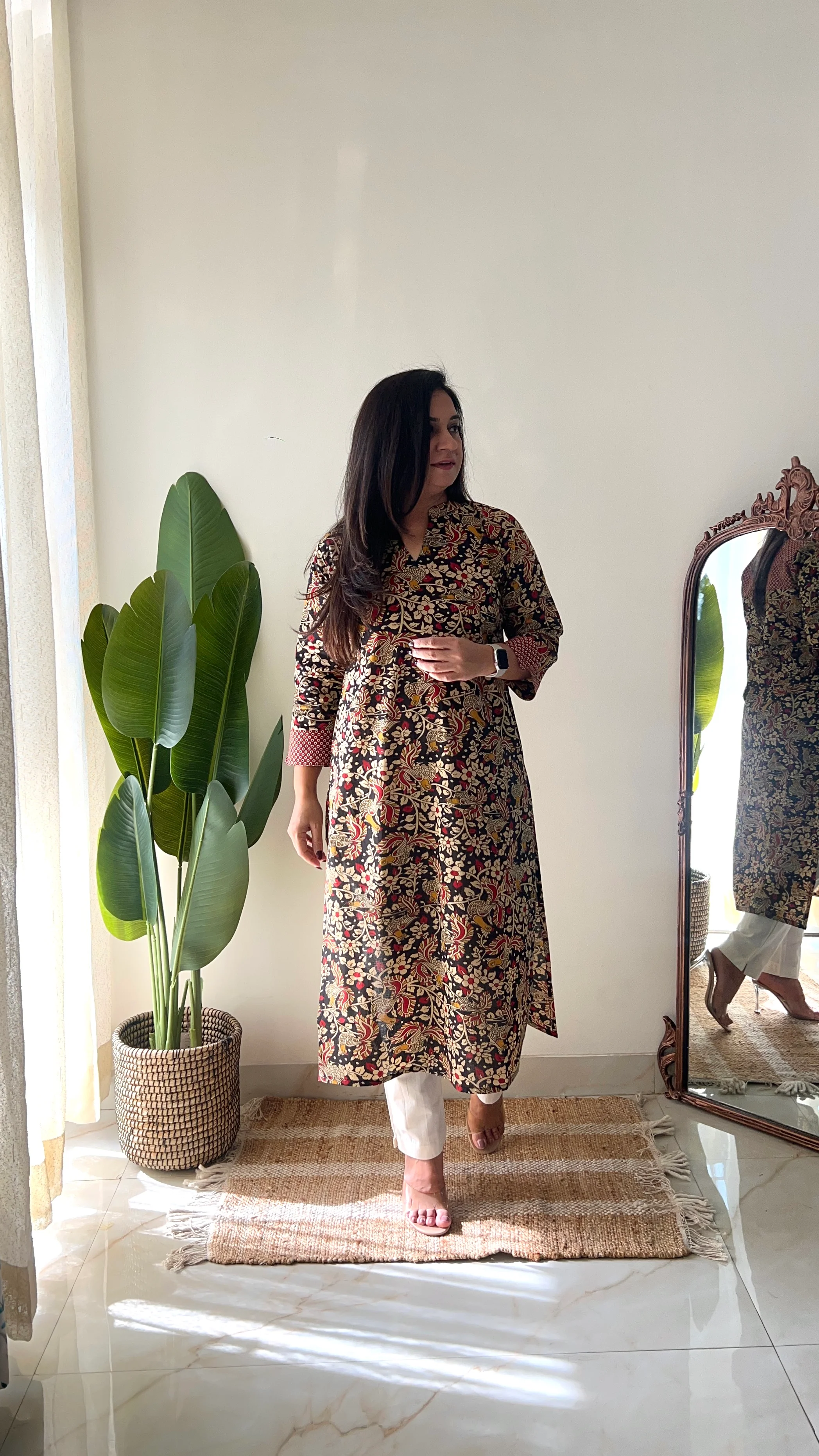Black Kalamkari Casual Cotton Straight Kurta - Image 5