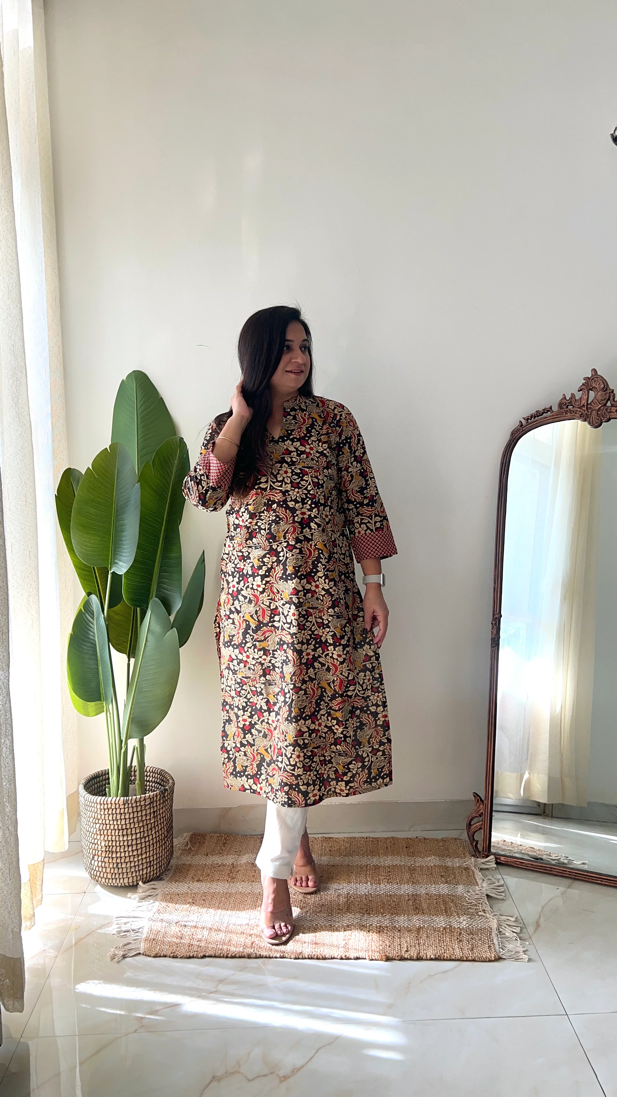 Black Kalamkari Casual Cotton Straight Kurta - Image 7
