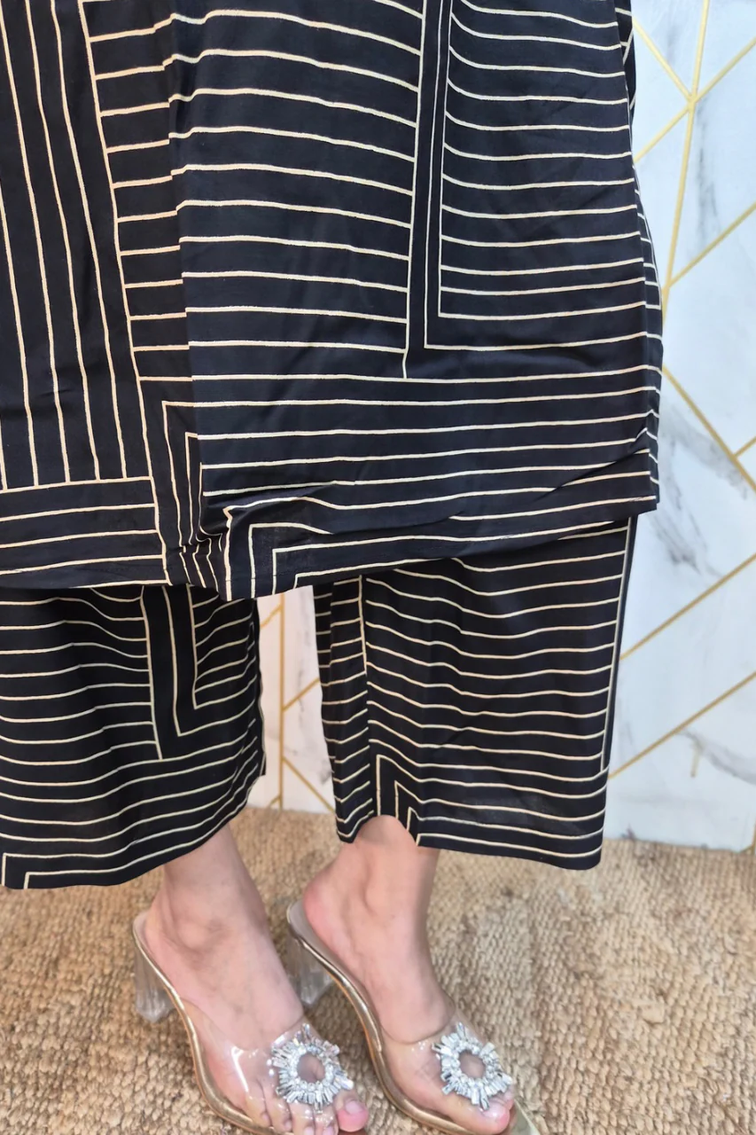 Black Rayon Strips Print A-line Coord Set - Image 7