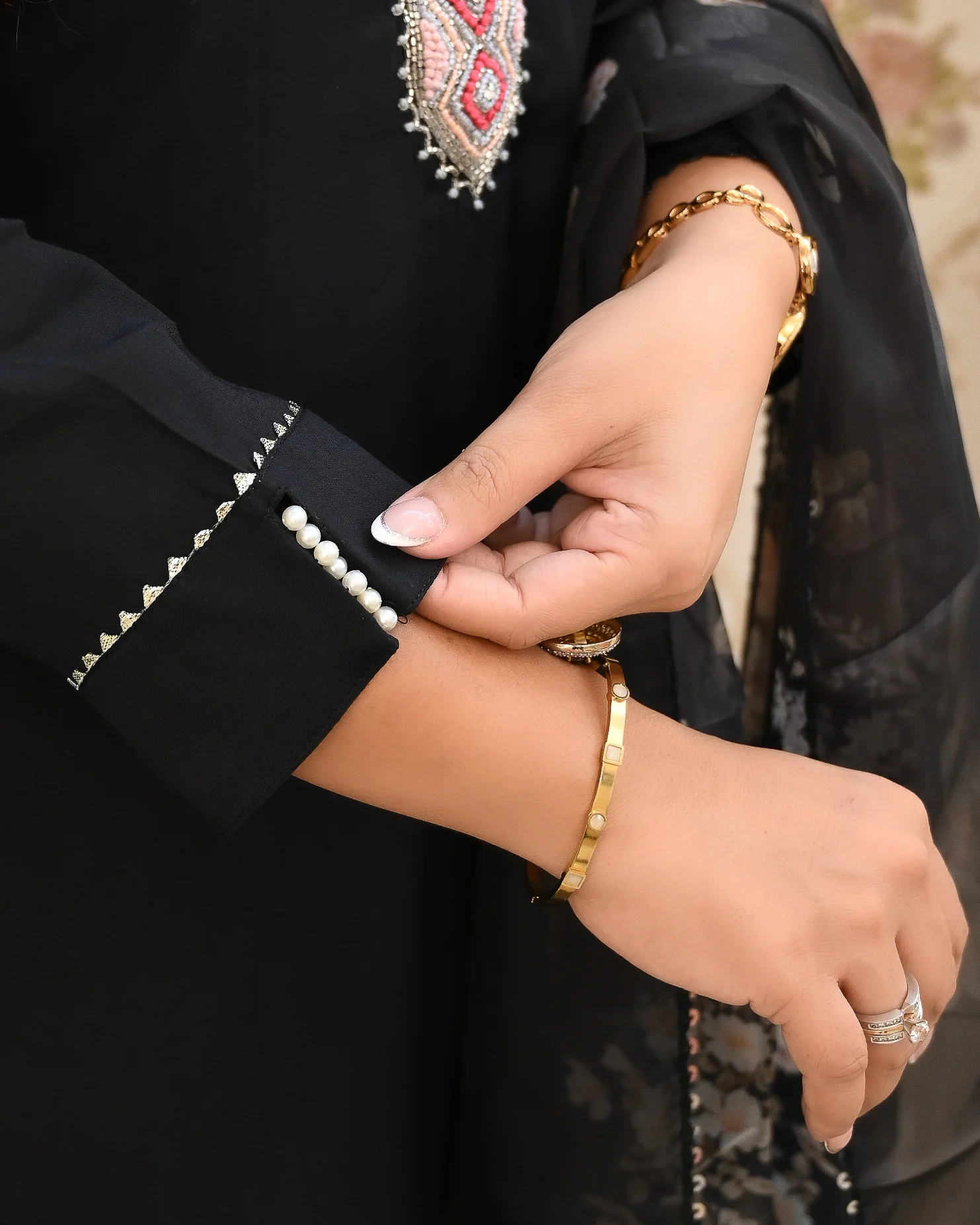 Black Silk HandEmbroidered Floral Pant Set - Image 7