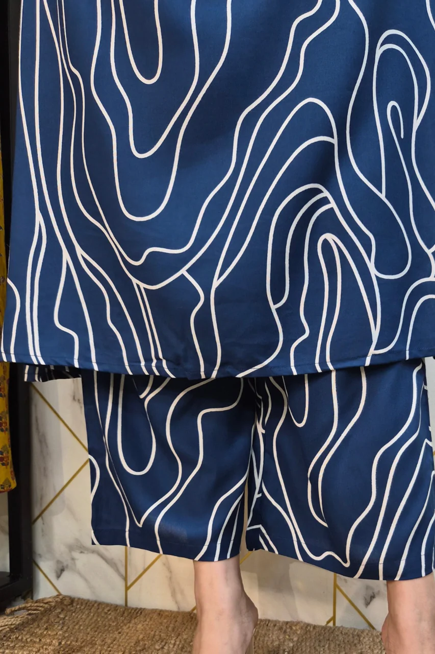 Blue Rayon Geometric Print A-line Coord Set - Image 6