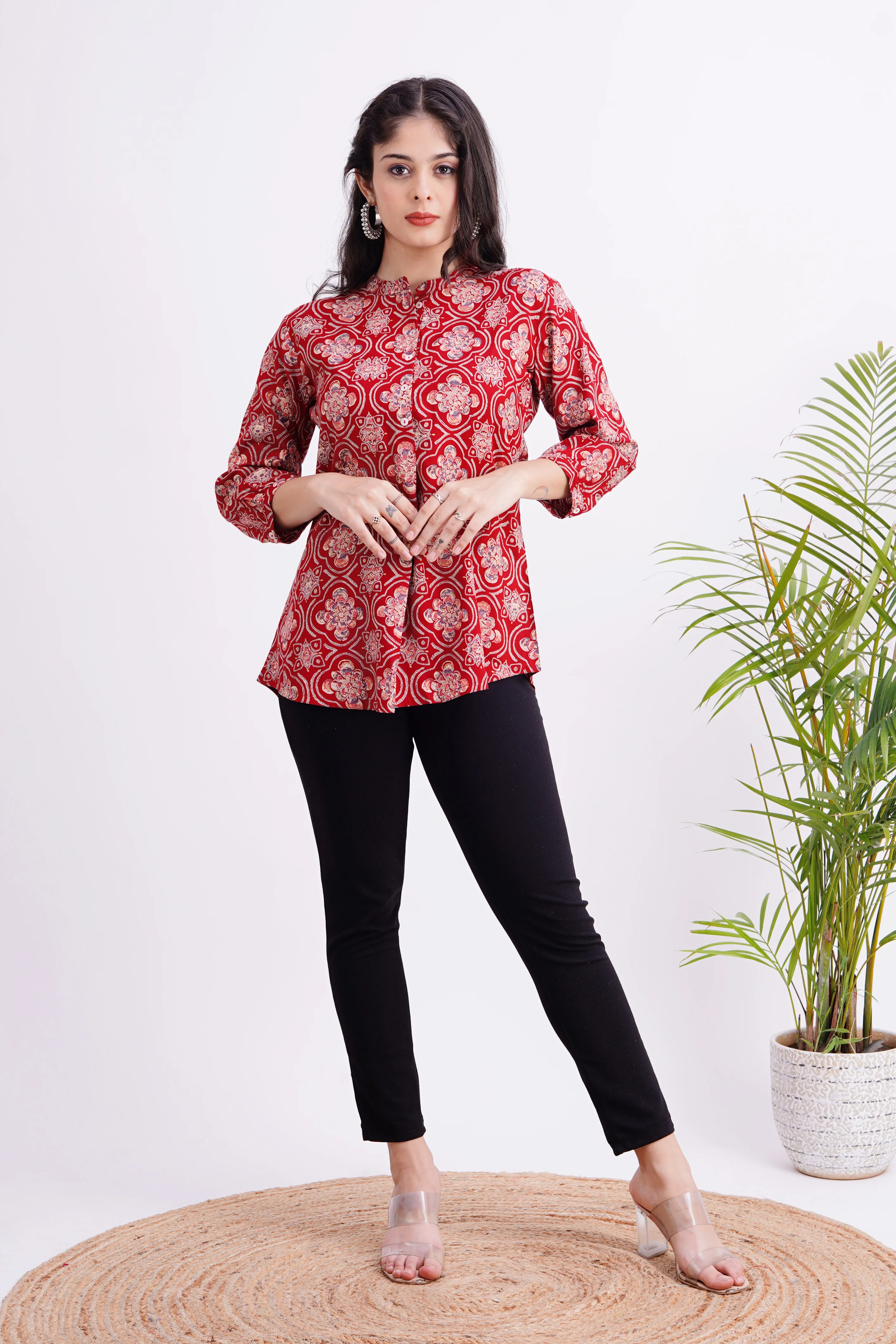 Breathable Rayon Casual Short Top Maroon