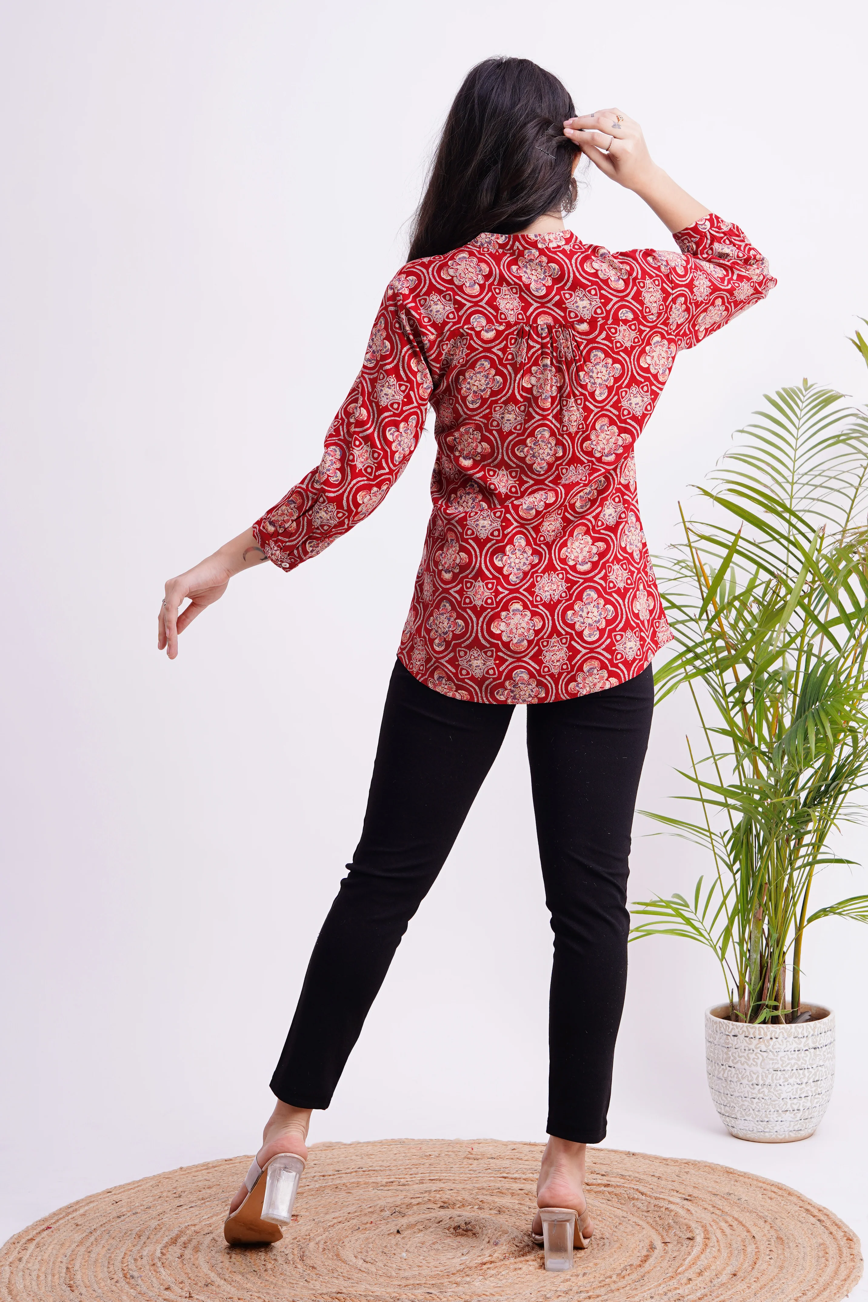 Breathable Rayon Casual Short Top Maroon - Image 3