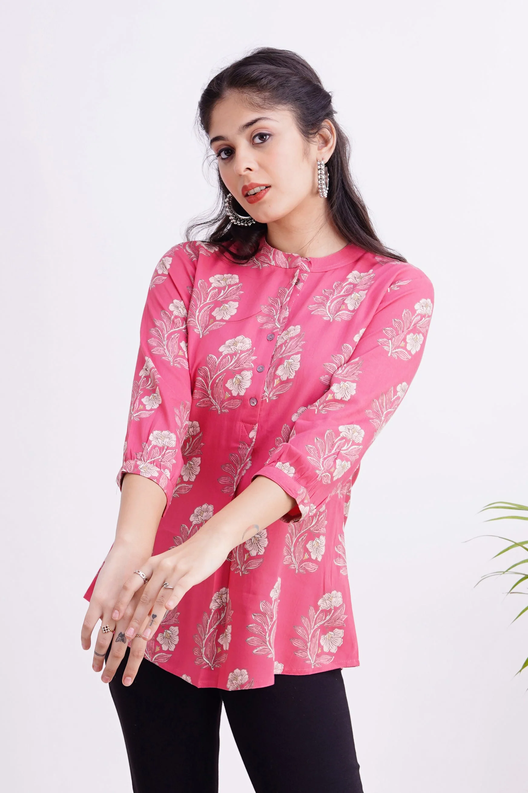Breathable Rayon Casual Short Top Pink - Image 3