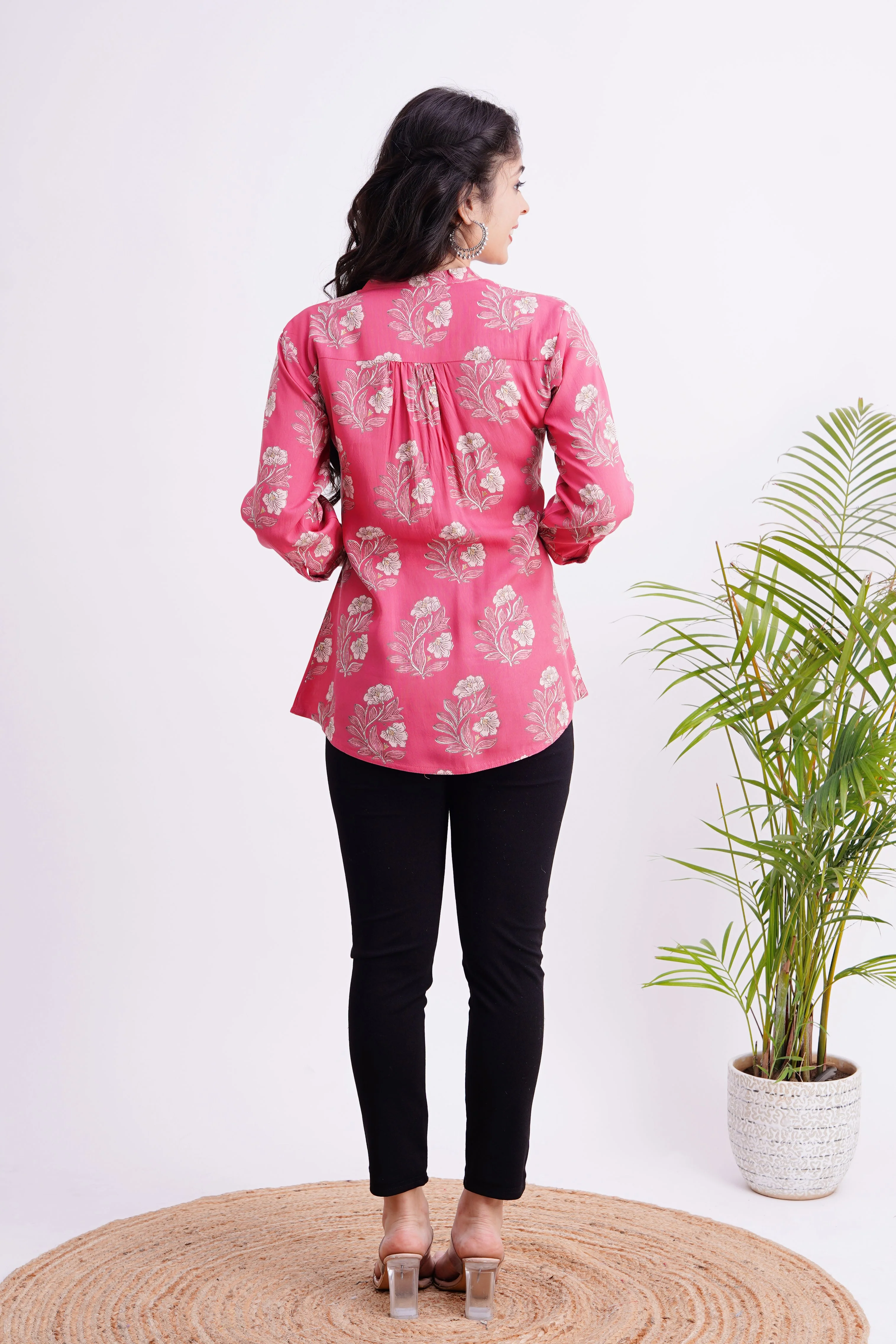 Breathable Rayon Casual Short Top Pink - Image 4