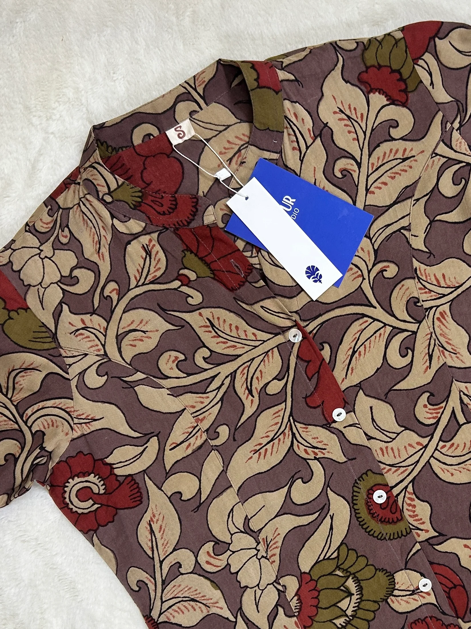 Brown Floral Breathable Rayon Casual Short Top - Image 2