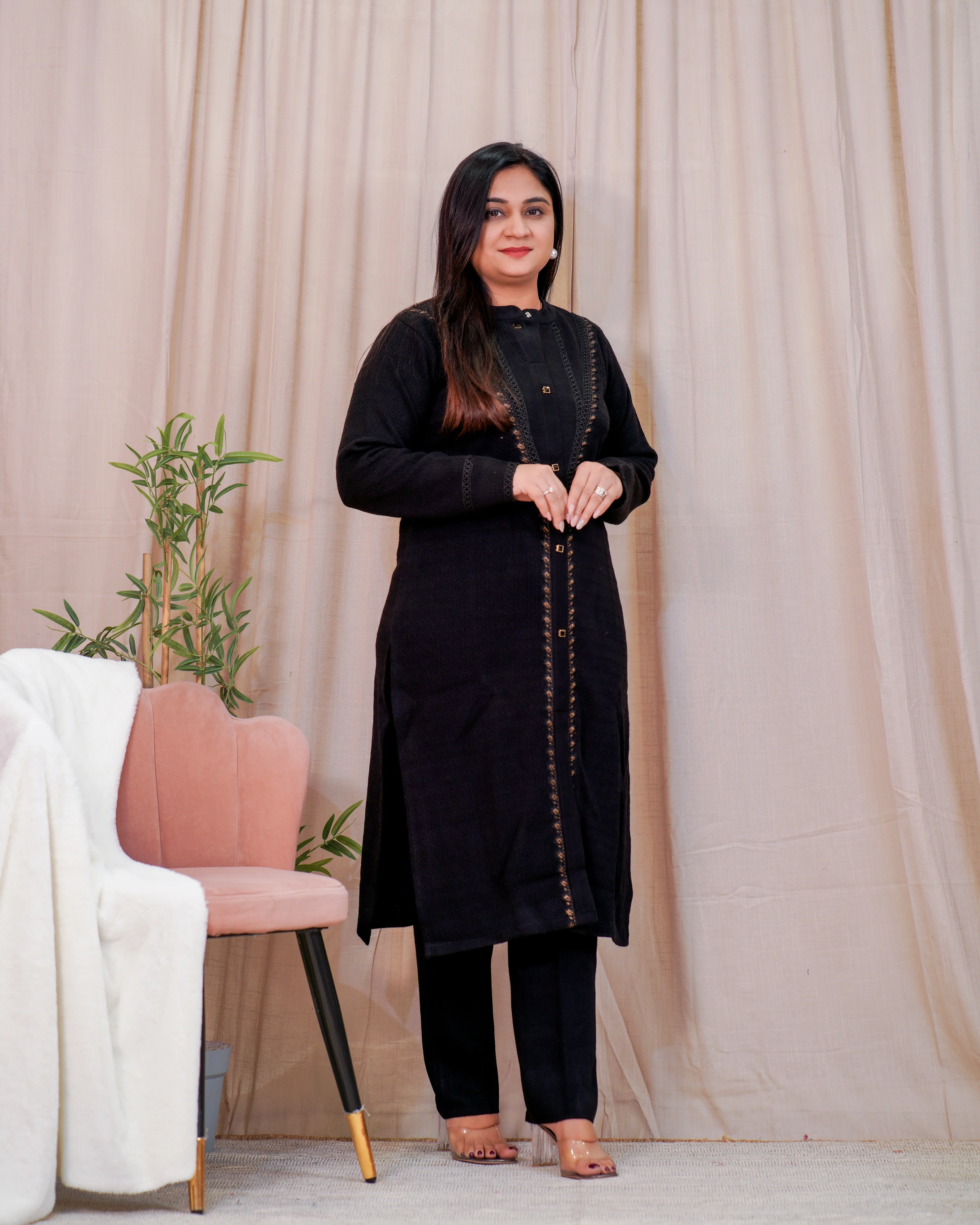 Chic Woollen Embroidered Pant Set - Image 4