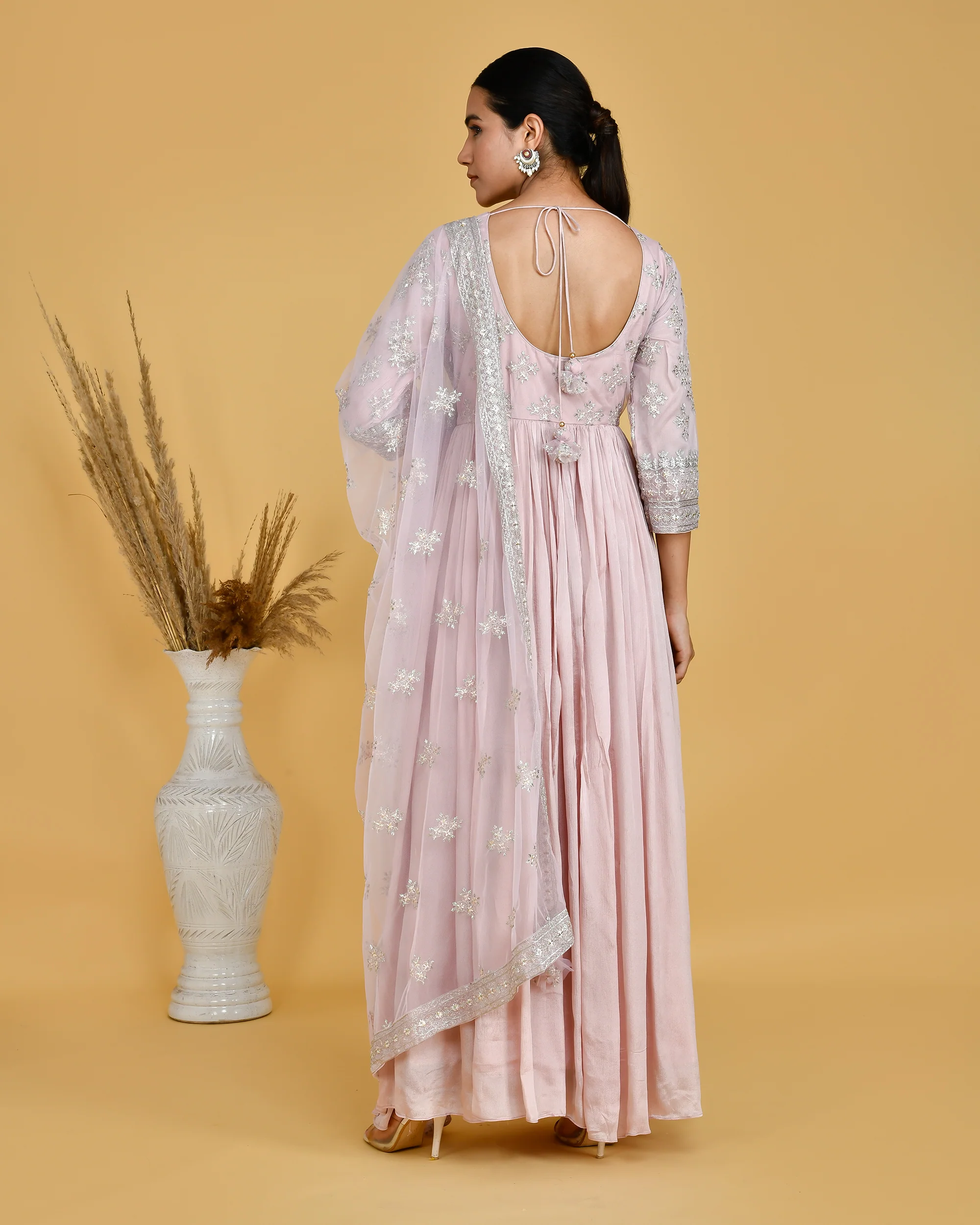 Chinnon Embroidered Long Gown with Dupatta - Image 6