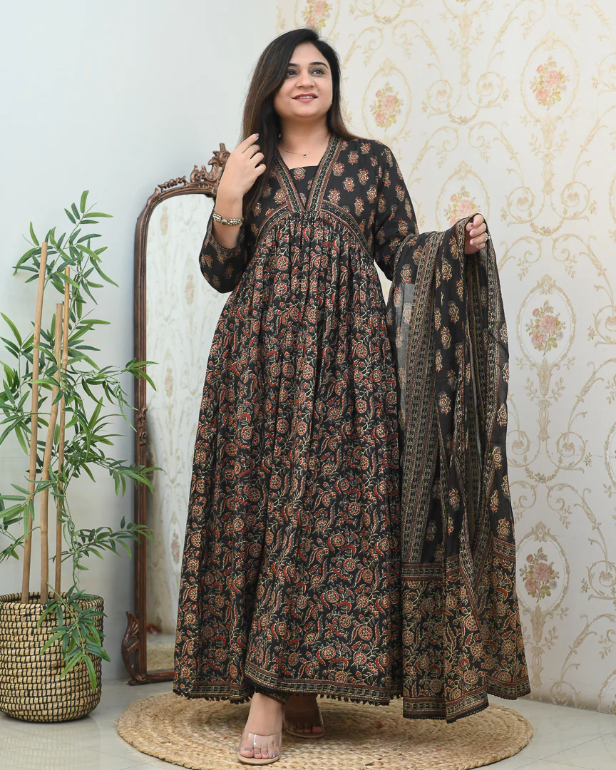 Cotton Ajrakh Embroidered Alia Pant Set - Image 3