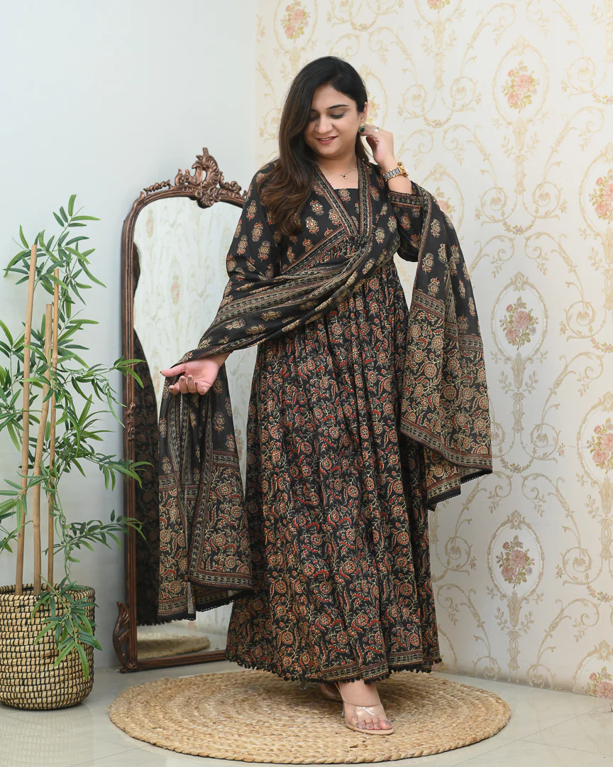 Cotton Ajrakh Embroidered Alia Pant Set - Image 4