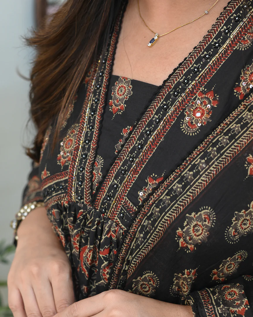 Cotton Ajrakh Embroidered Alia Pant Set - Image 6