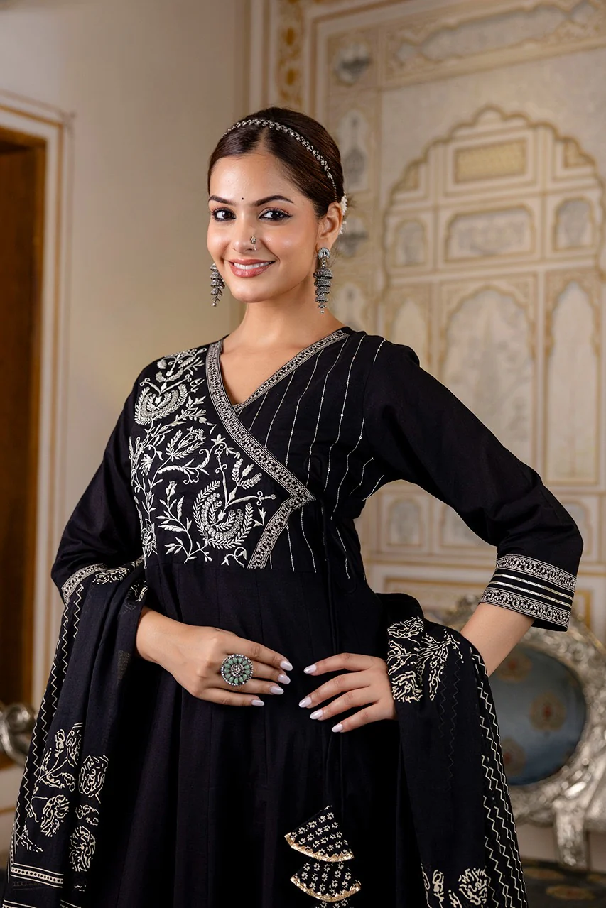 Cotton Angrakha Embroidered Festive Anarkali Set - Image 13