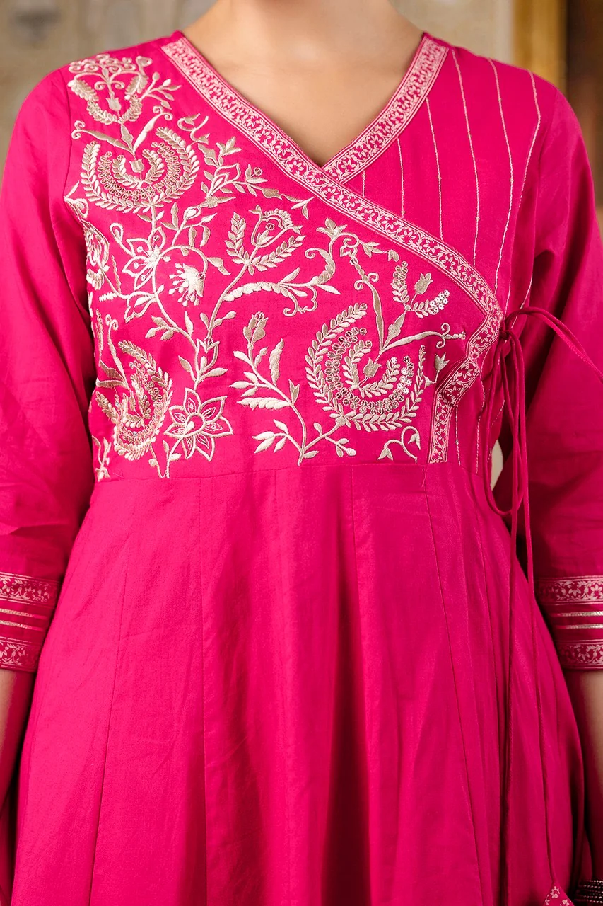 Cotton Angrakha Embroidered Festive Anarkali Set - Image 17