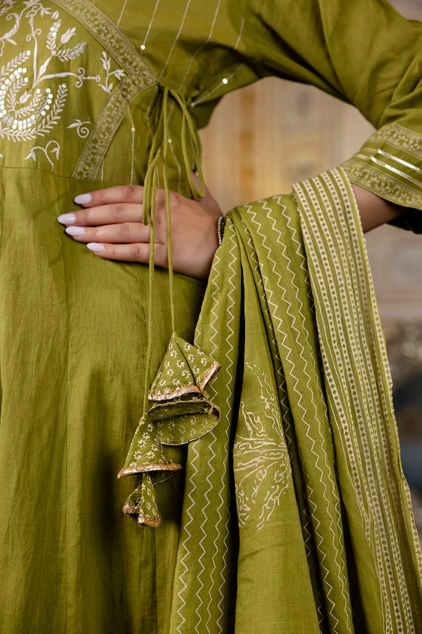Cotton Angrakha Embroidered Festive Anarkali Set - Image 6
