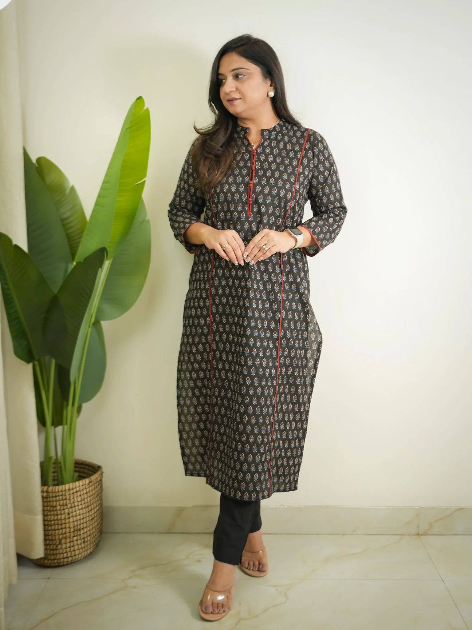 Cotton Black Ajrakh Casual Straight Kurta - Image 2