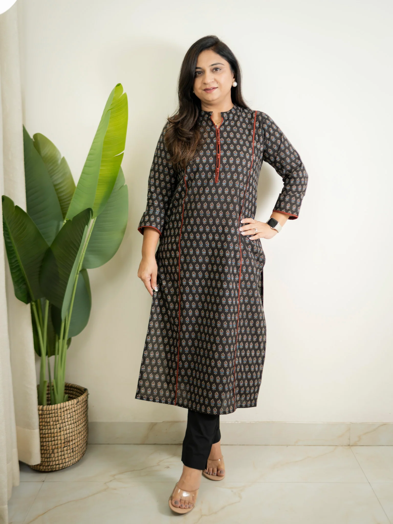 Cotton Black Ajrakh Casual Straight Kurta - Image 3