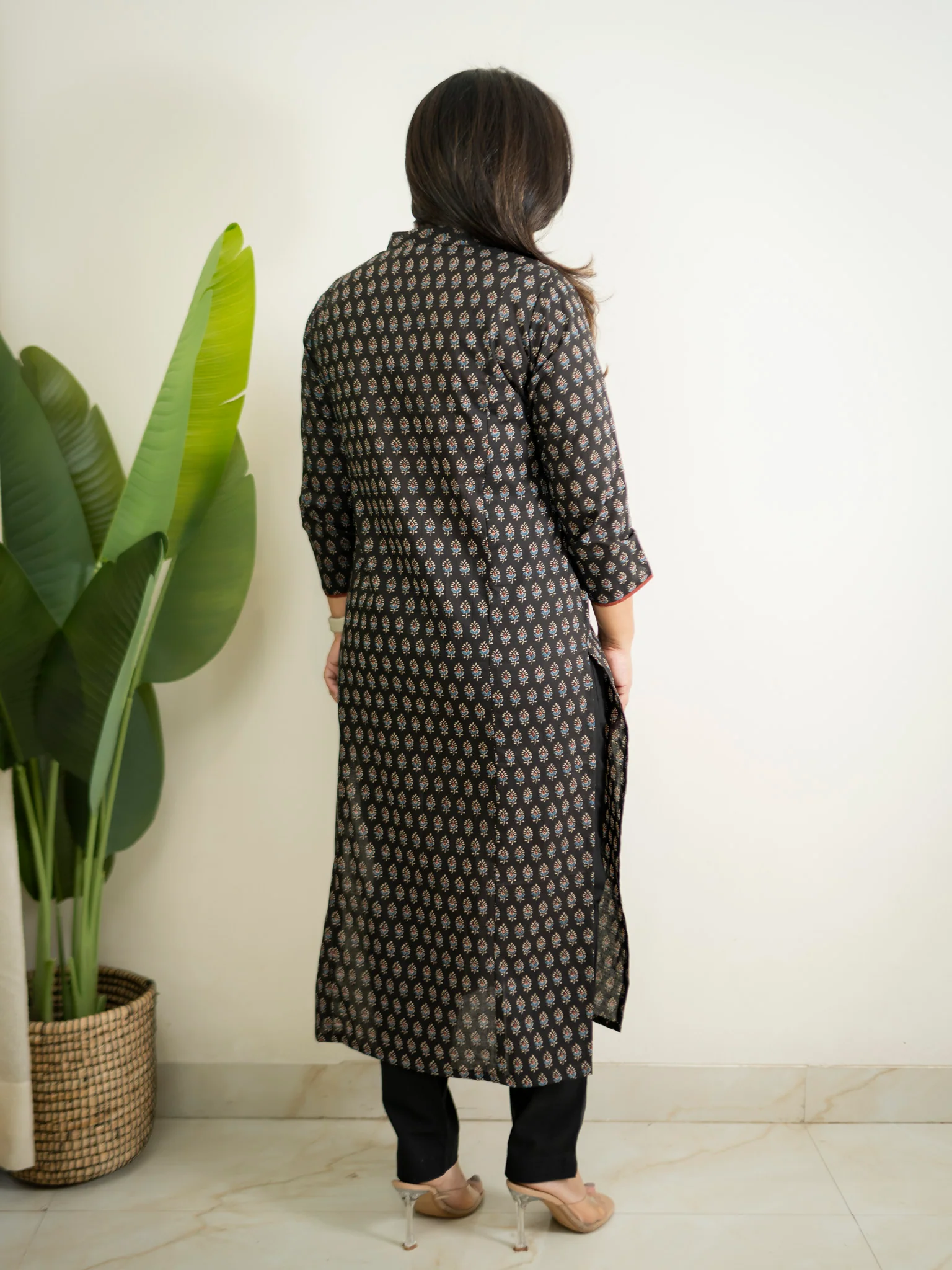 Cotton Black Ajrakh Casual Straight Kurta - Image 4
