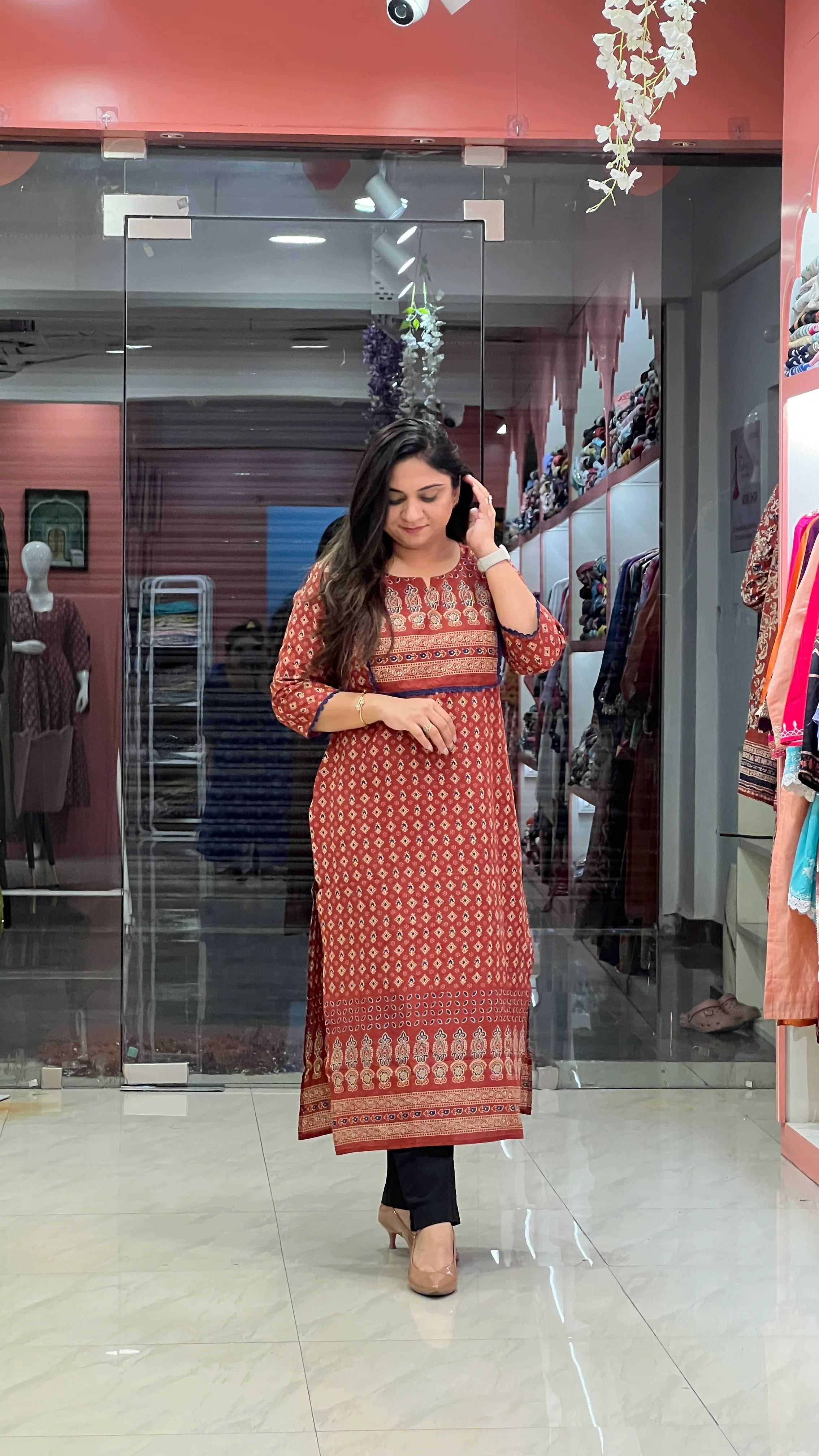 Cotton Ajrakh Casual Straight Kurta - Image 3