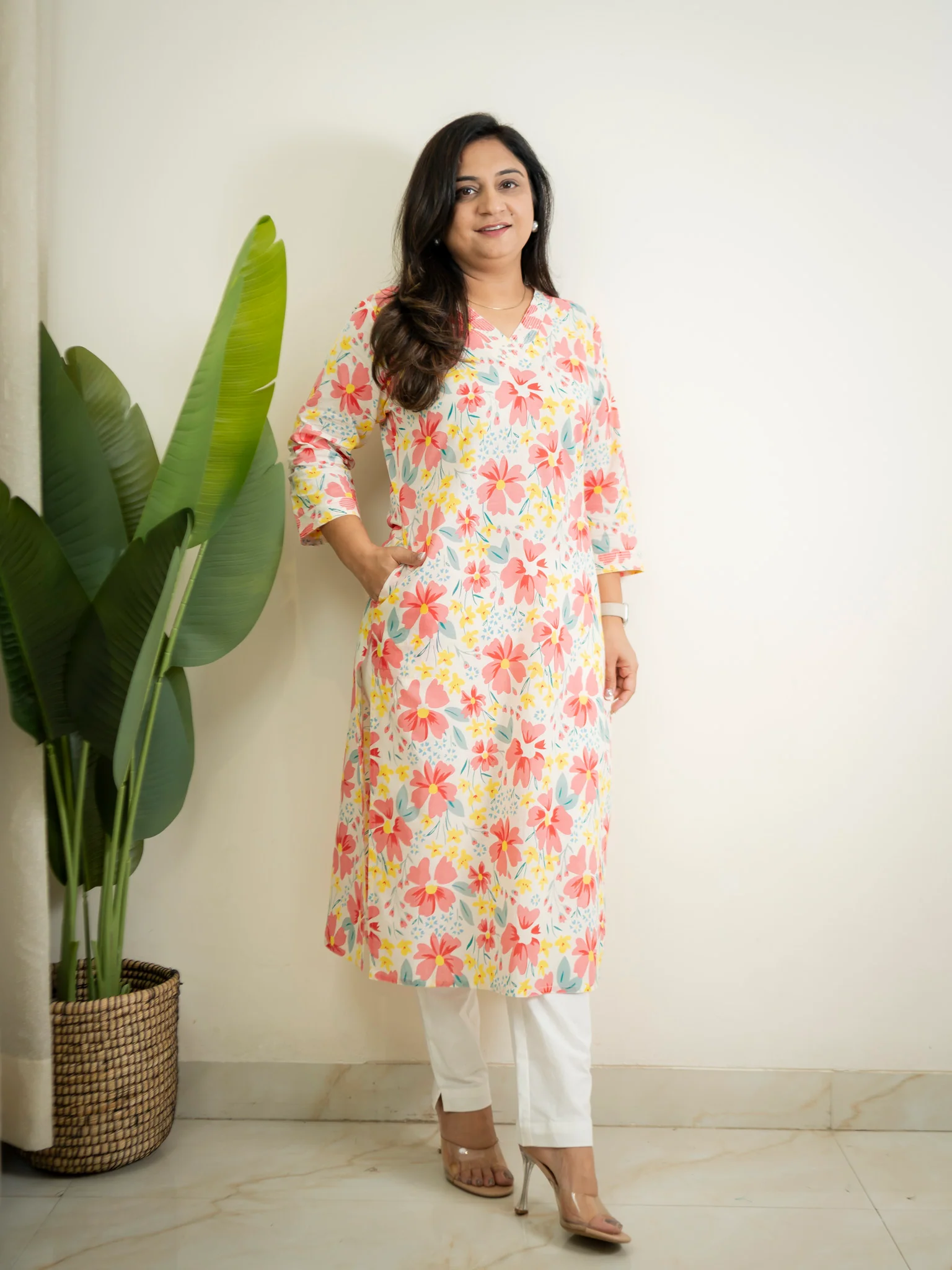 White MultiColor Flower Cotton Casual Straight Kurta - Image 11