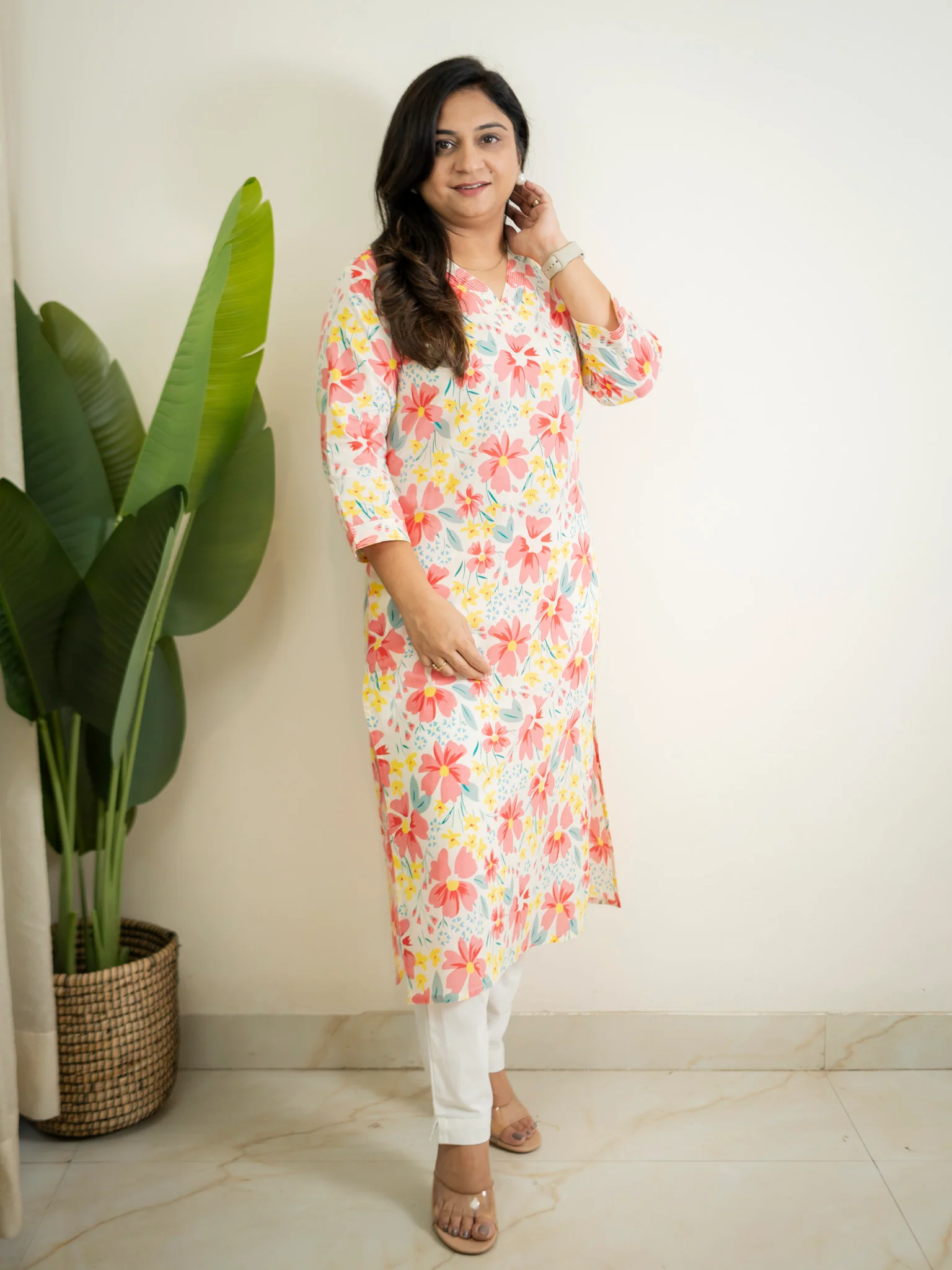 White MultiColor Flower Cotton Casual Straight Kurta - Image 2